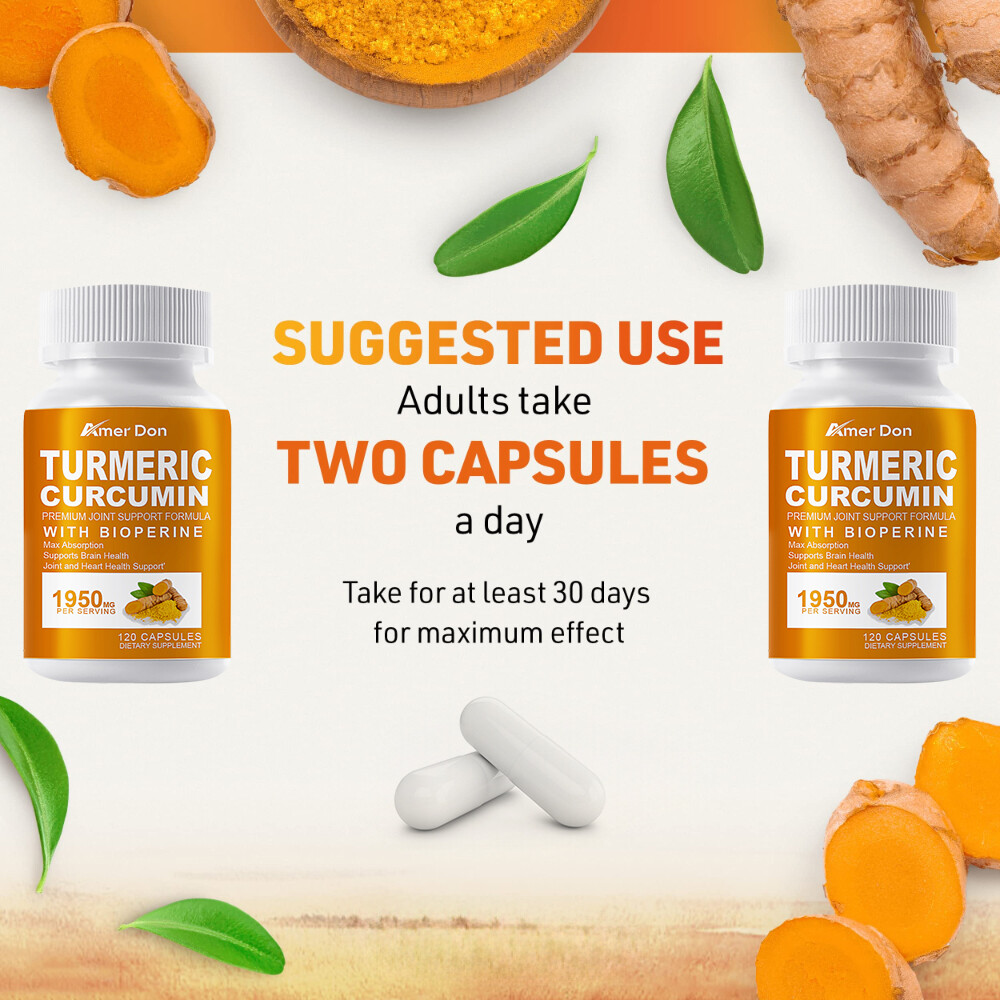 Turmeric Curcumin Highest Potency 1950mg&BioPerine Black Pepper Extract 120Pcs