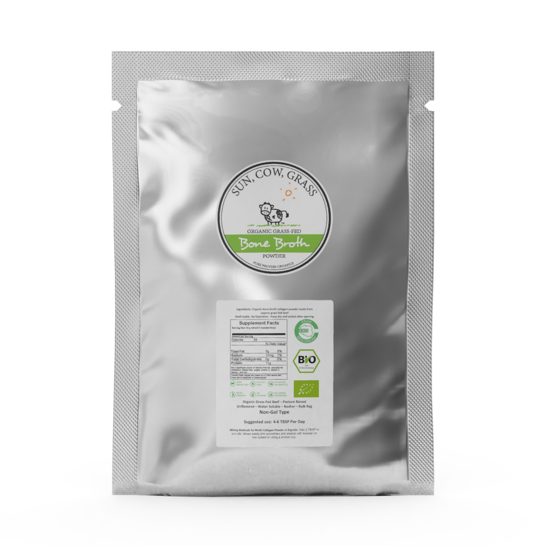 Bone Broth Powder – Pure Protein Organics – Grass-fed (1LB / 453g)