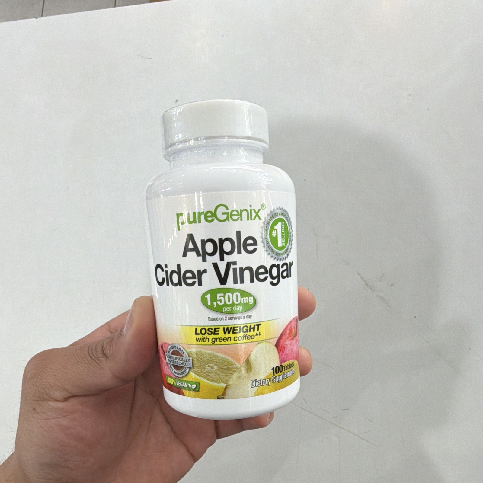 pureGenix Apple Cider Vinegar 1500mg Tablets Green Coffee Vegan 100 Count