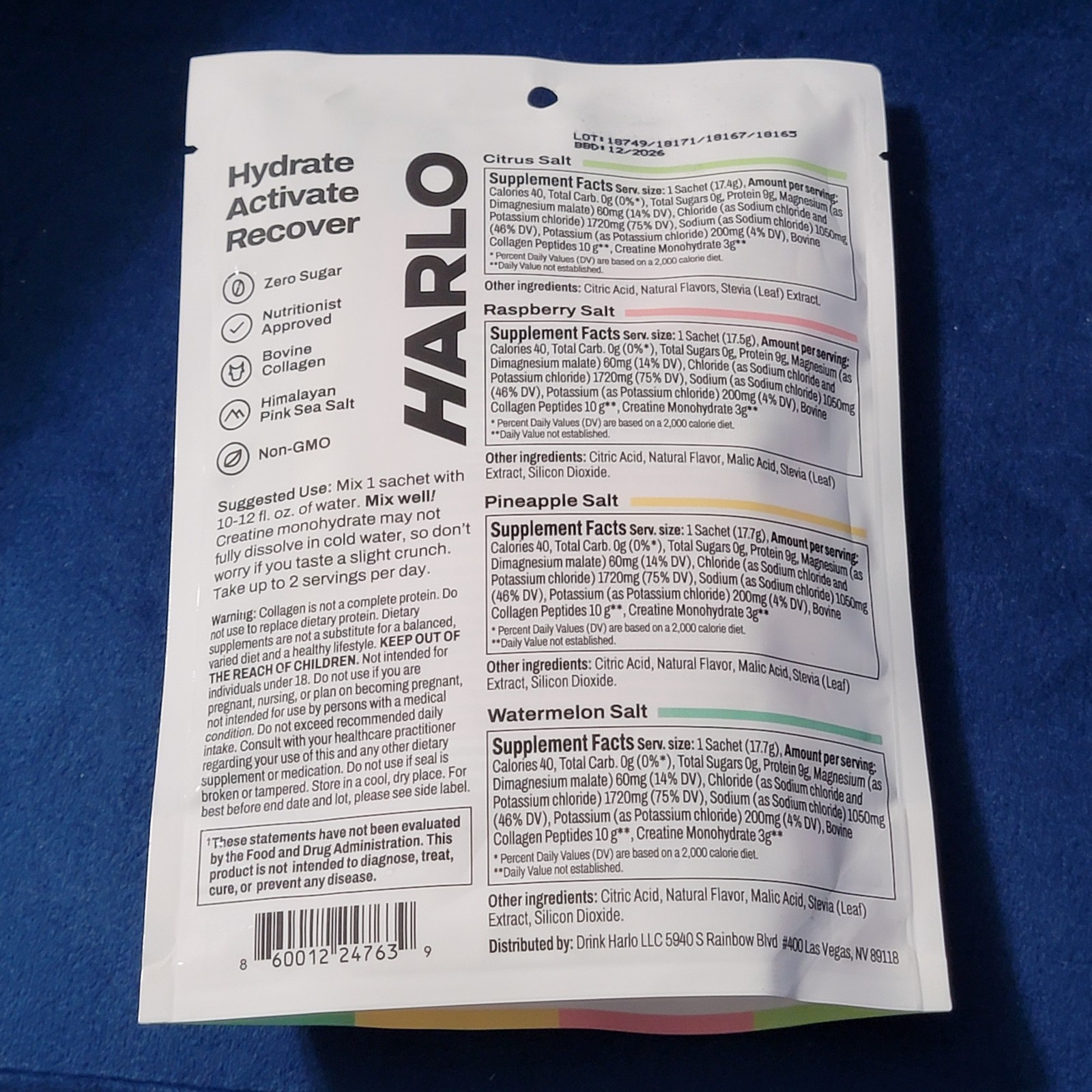 Harlo 3-in-1 Performance Mix Electrolytes, Collagen, Salty by Design