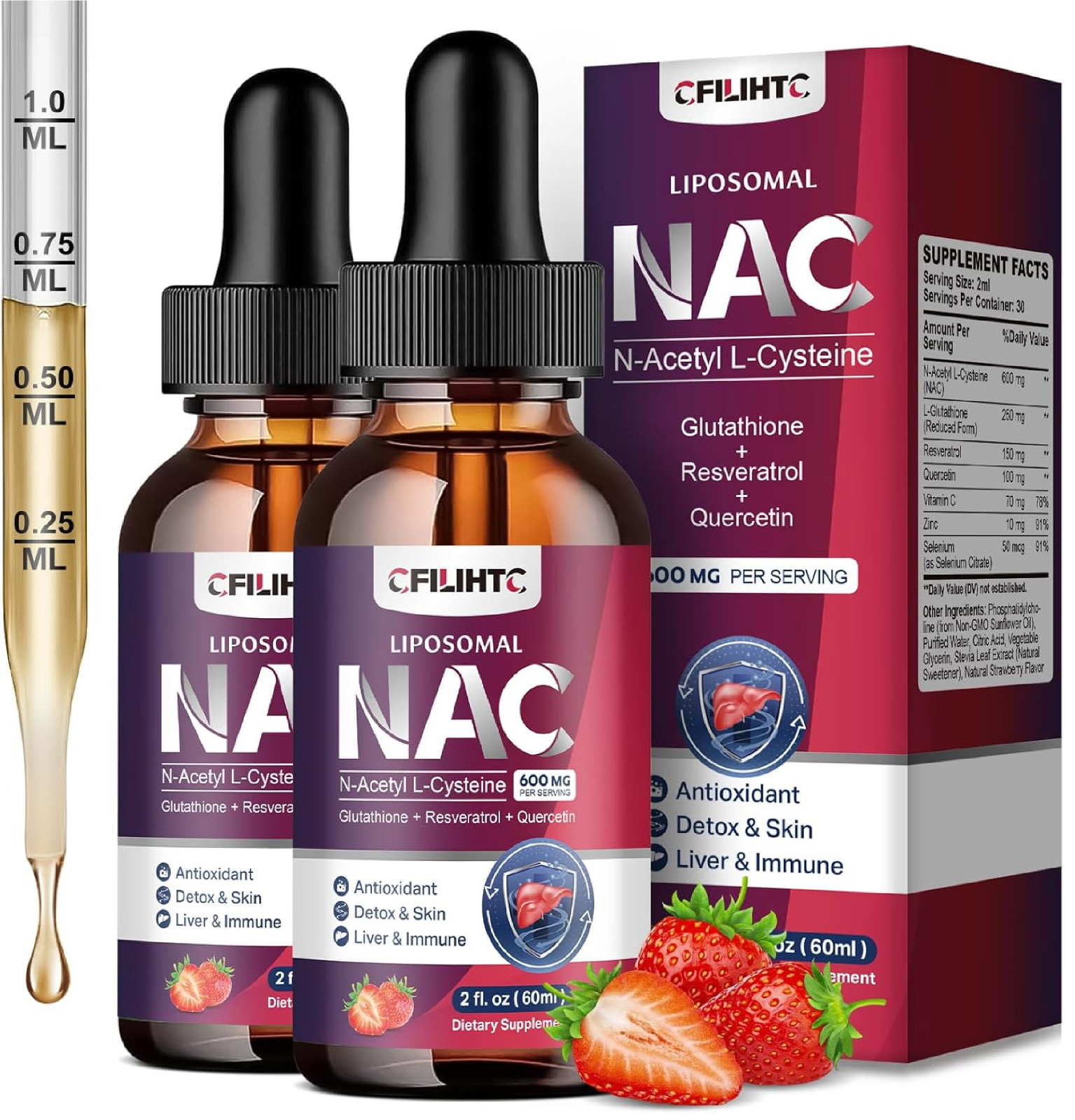 Liposomal Liquid NAC Supplement N-Acetyl Cysteine Drops, N Acetyl Cysteine 600mg