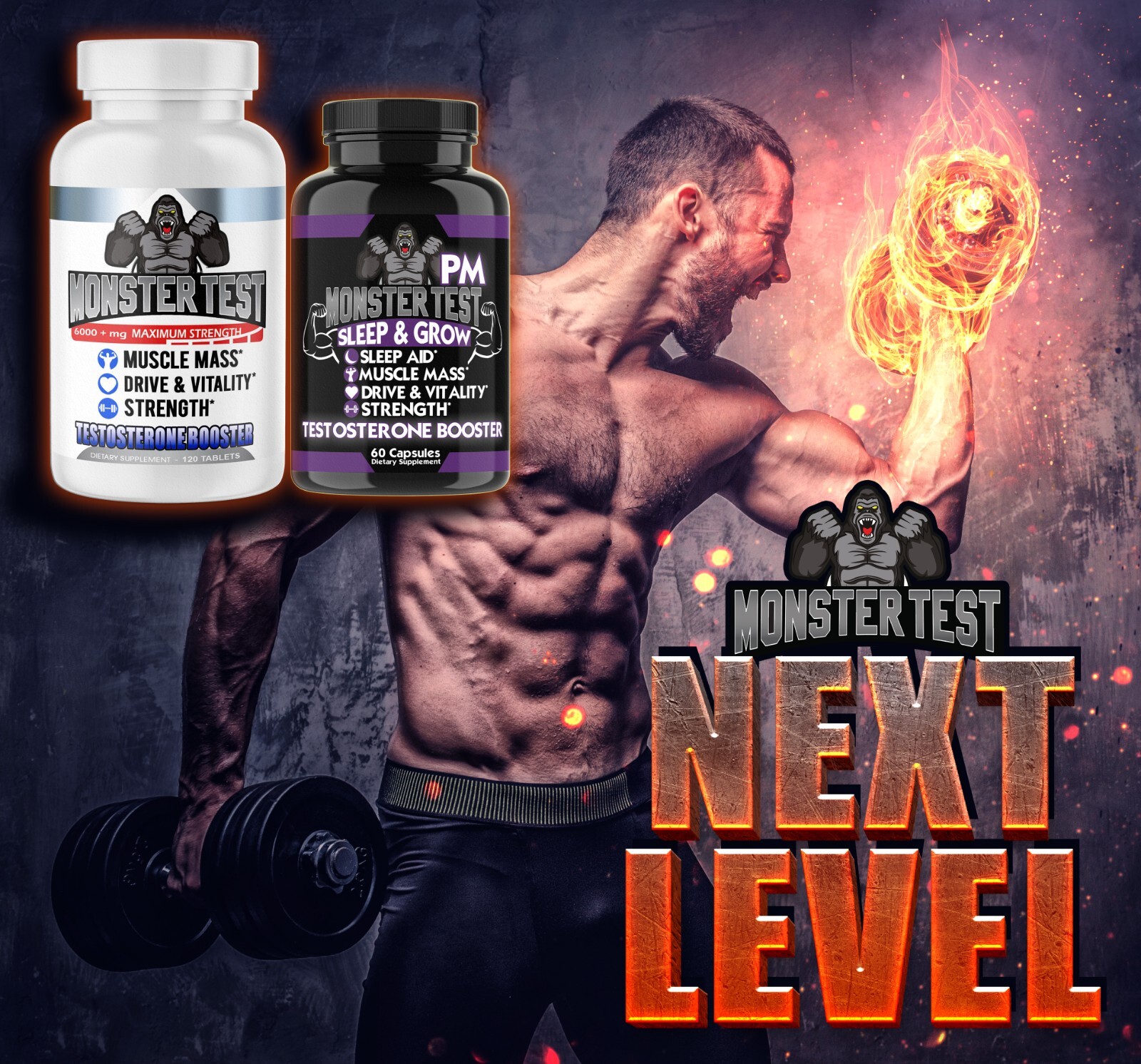 Angry Supplements Monster Test Testosteron Booster Tribulus for Men + PM 2-PK