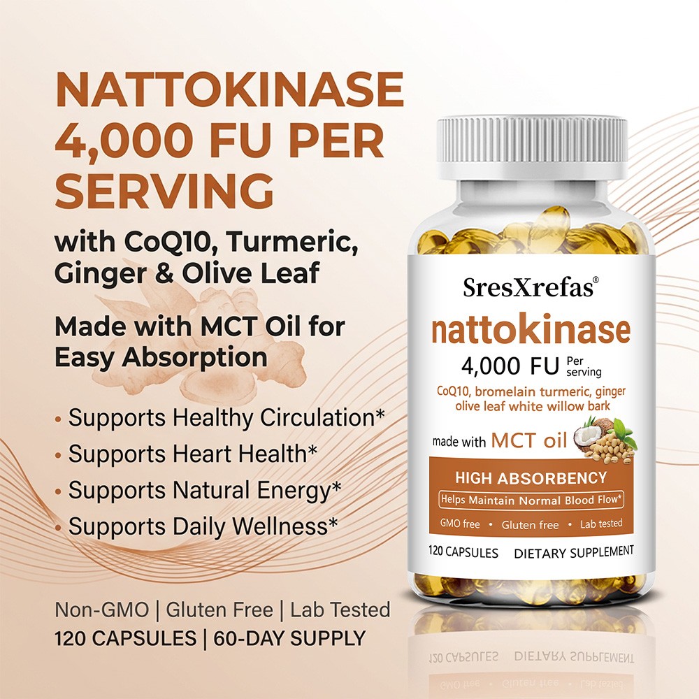 4000 FU Nattokinase Complex with CoQ10,MCT Oil for Heart Circulation 30~120 Caps