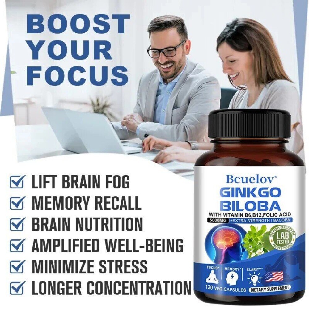 Ginkgo Biloba Extract – 5000 mg – 120 Capsules-Boosts Concentration & Memory