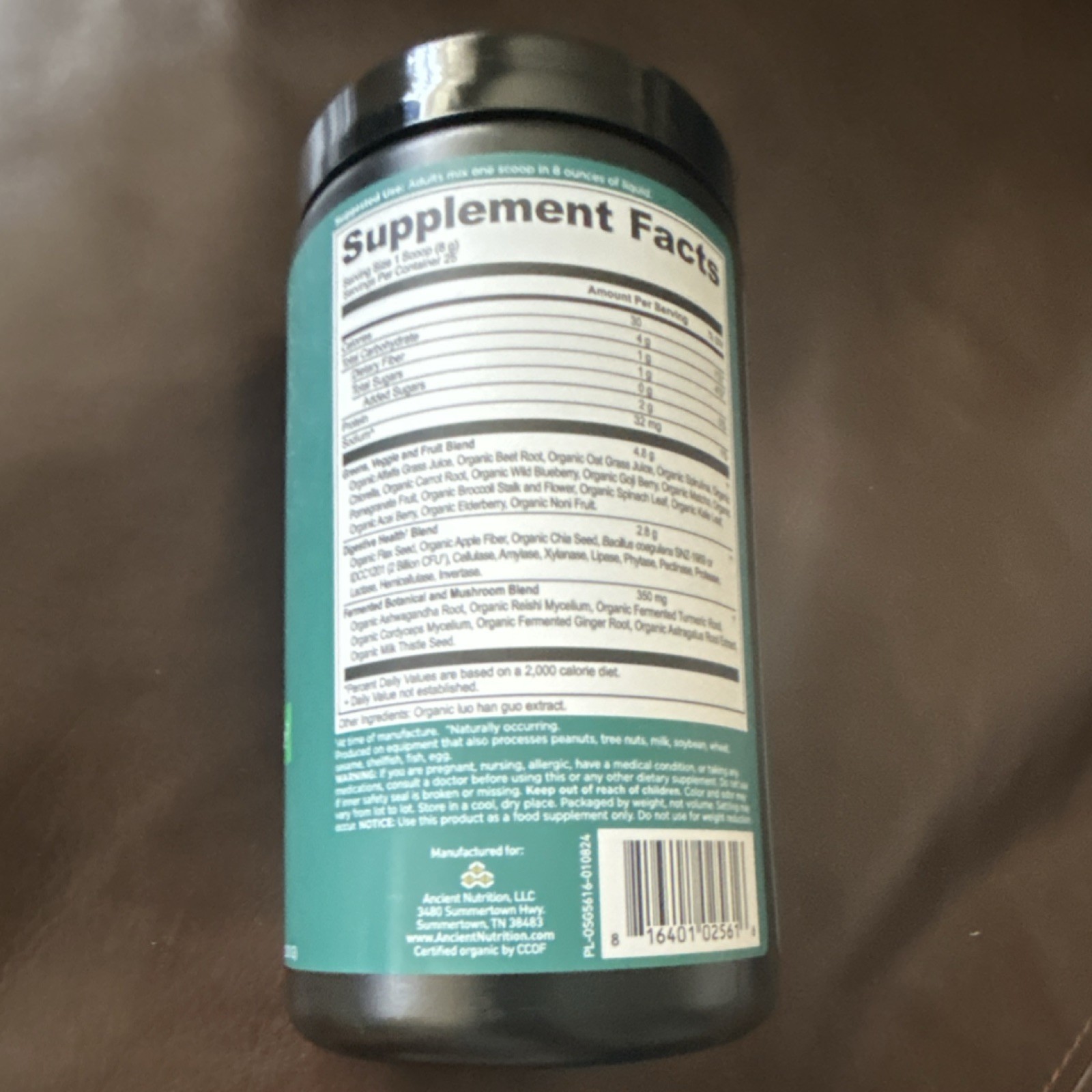 Ancient Nutrition Organic Super Greens Powder Spirulina Matcha Reishi 7.05 oz