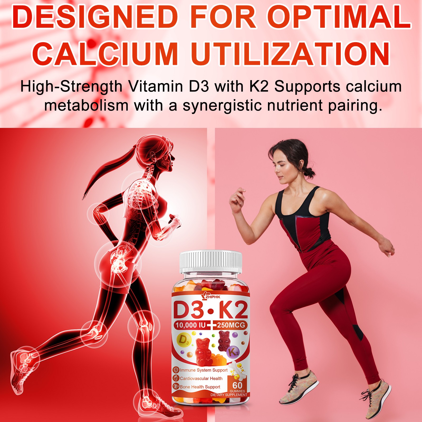 D3 10000 IU K2 250mcg 60 Gummies Immune system support Bone Health Support