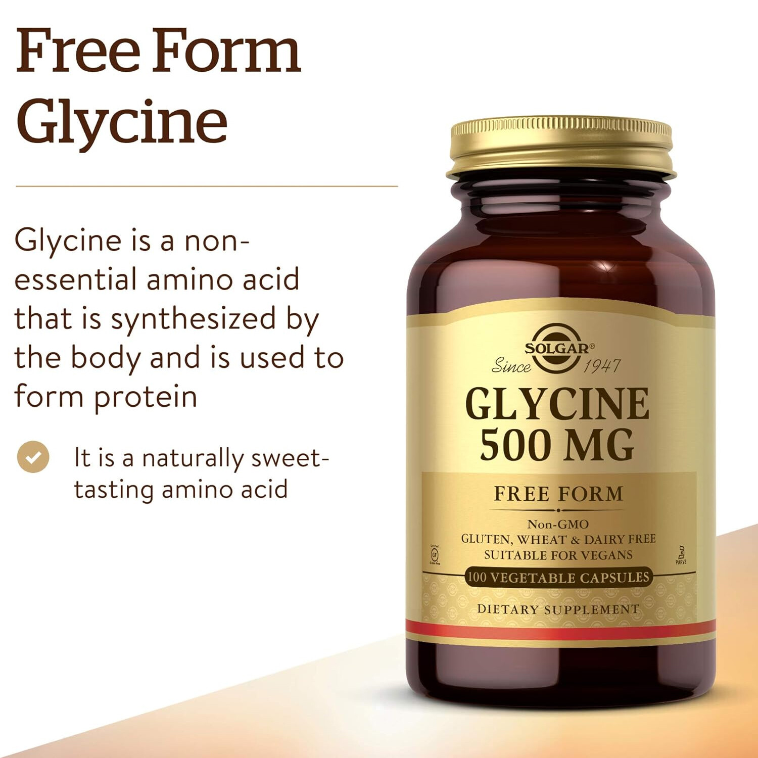 Solgar Glycine, 500 mg, 100 Vegetable Capsules