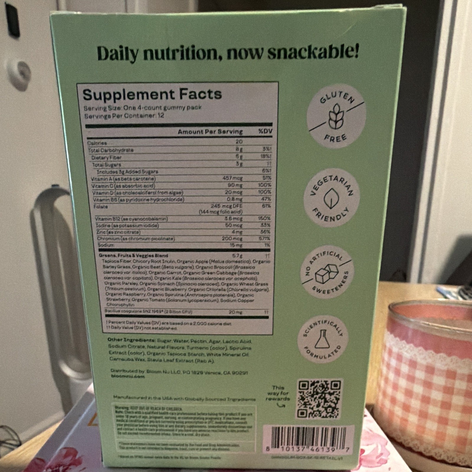 Bloom Supergreens Gummies 48ct Strawberry Kiwi Gluten-Free Veg Exp 02/27