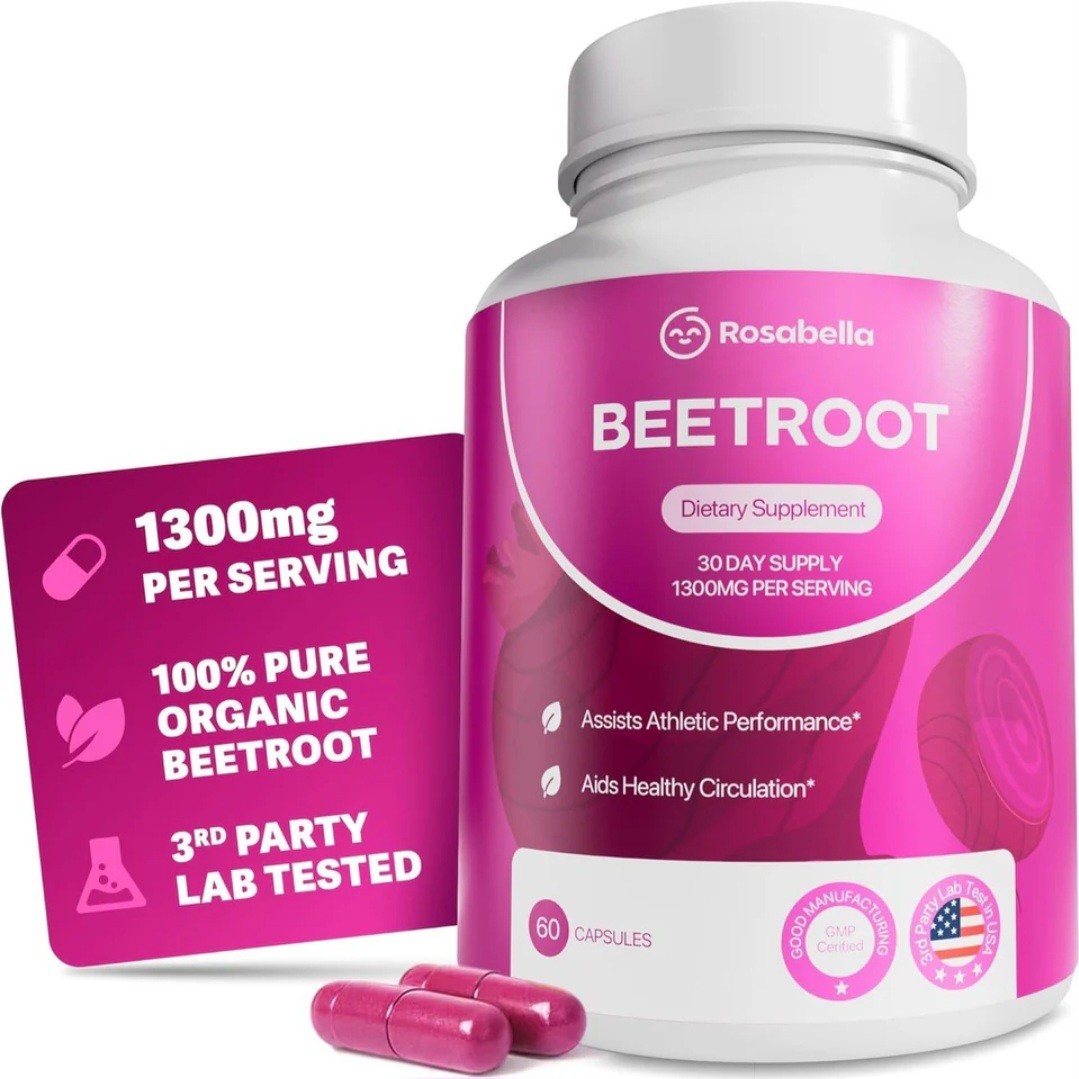 Rosabella Organic Beetroot 1300mg 60 Veggie Capsules Dietary Supplement