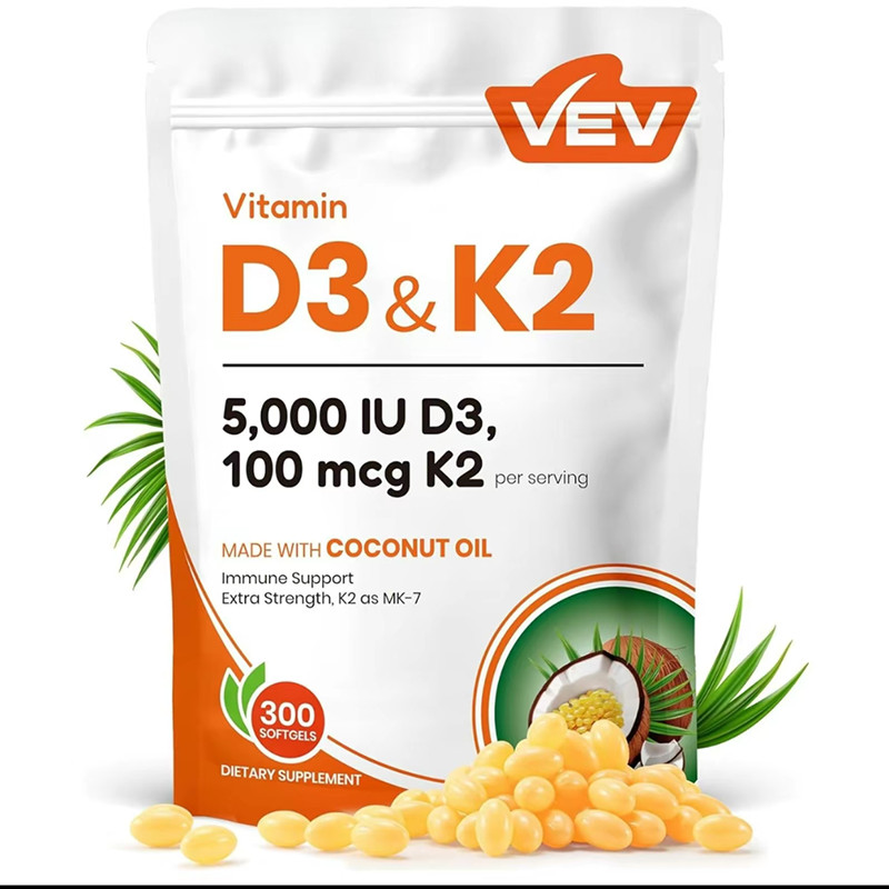 VEV D3 Vitamin K2 10000 lU,300Virgin Coconut OilSoftgels,2in 1 Vitamins Suppleme