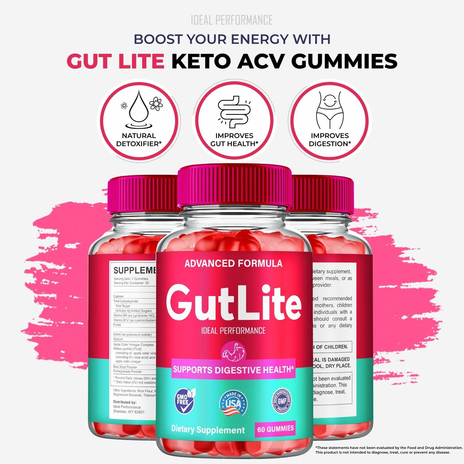 GutLite Gut Lite Digestive Health Supplement – 300 Gummies (5 Pack)