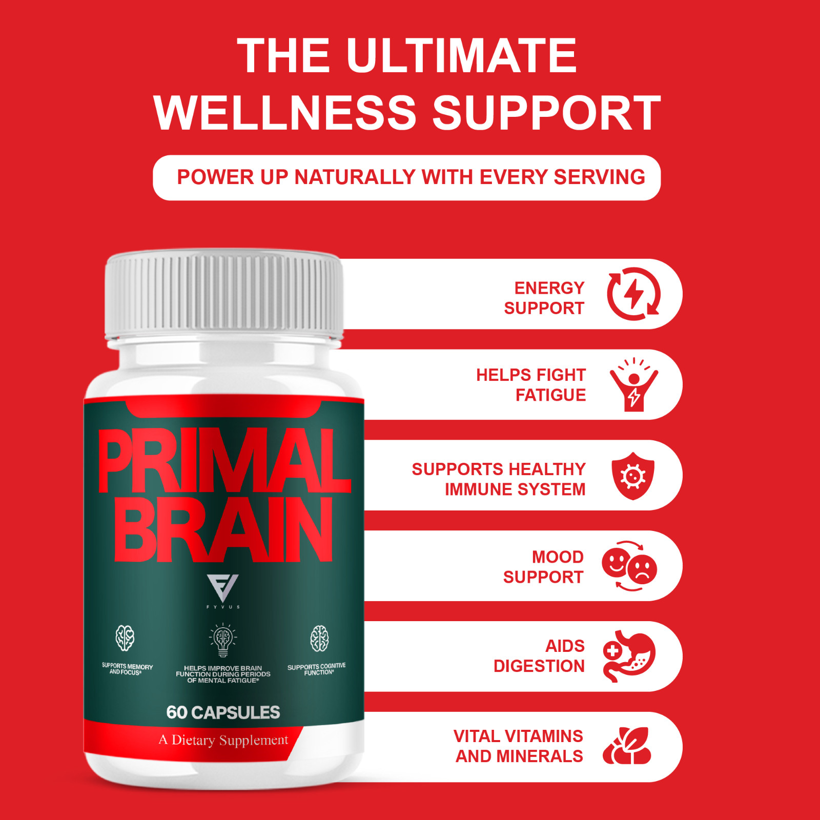 Primal Brain Supplement, Primal Brain Nootropic Pills (60 Capsules)