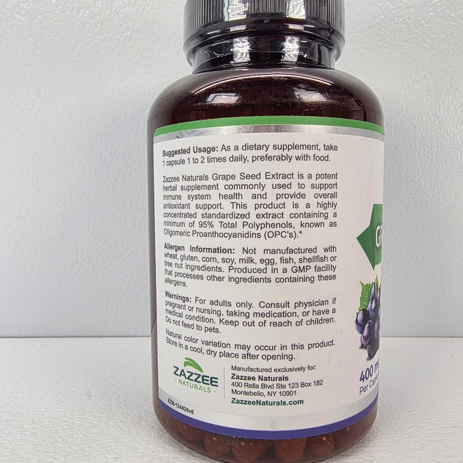 Zazzee Naturals Extra Strength Grape Seed Extract 400mg Vegan Caps 180 Ct 01/28