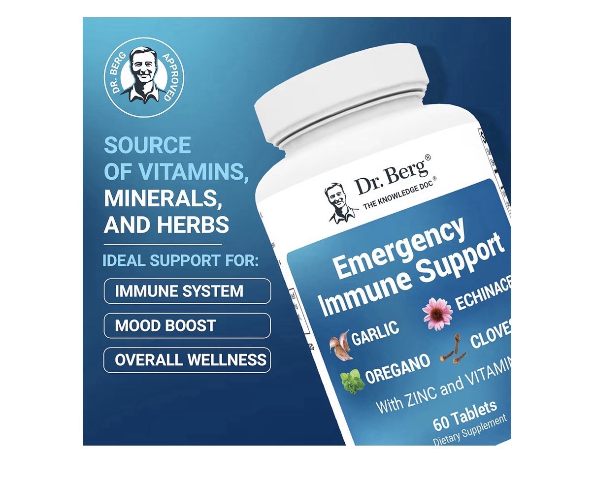 Dr. Berg Emergency Immune Support Echinacea Garlic Oregano Zinc Vitamin D 60Tabs