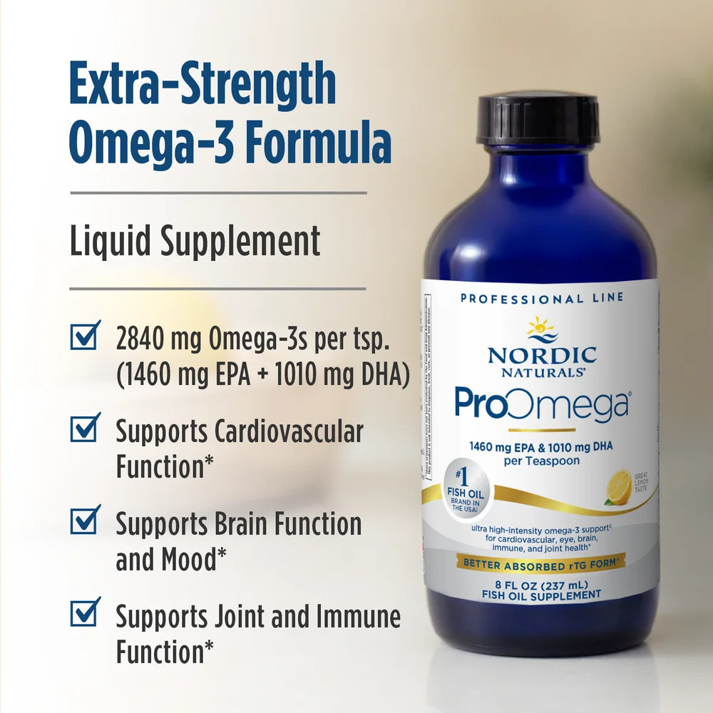 Nordic Naturals ProOmega Liquid – Concentrated Omega-3 Fish Oil, Lemon, 8 oz.