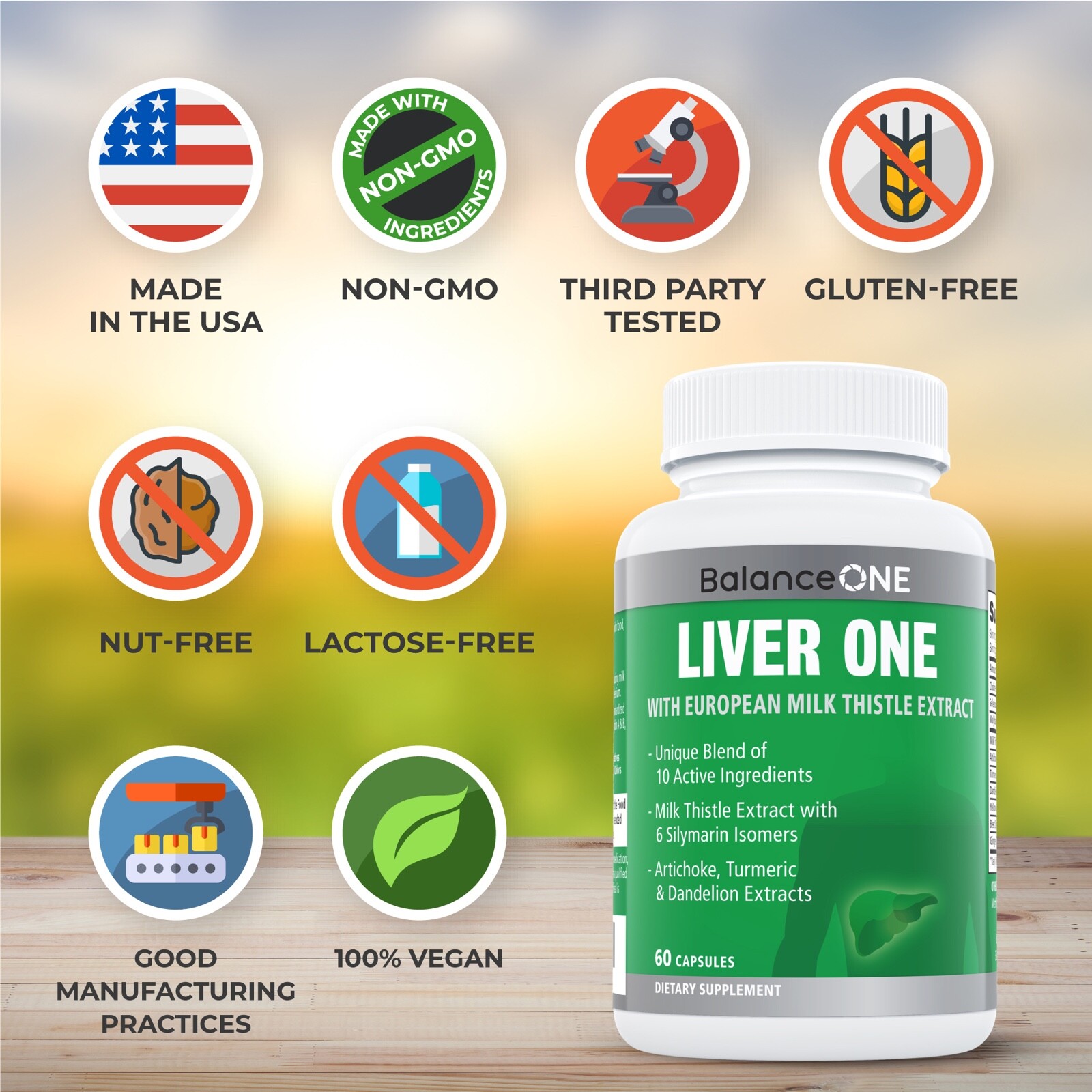 Liver One by Balance ONE – Milk Thistle, Dandelion, Artichoke – 30 Day Supply