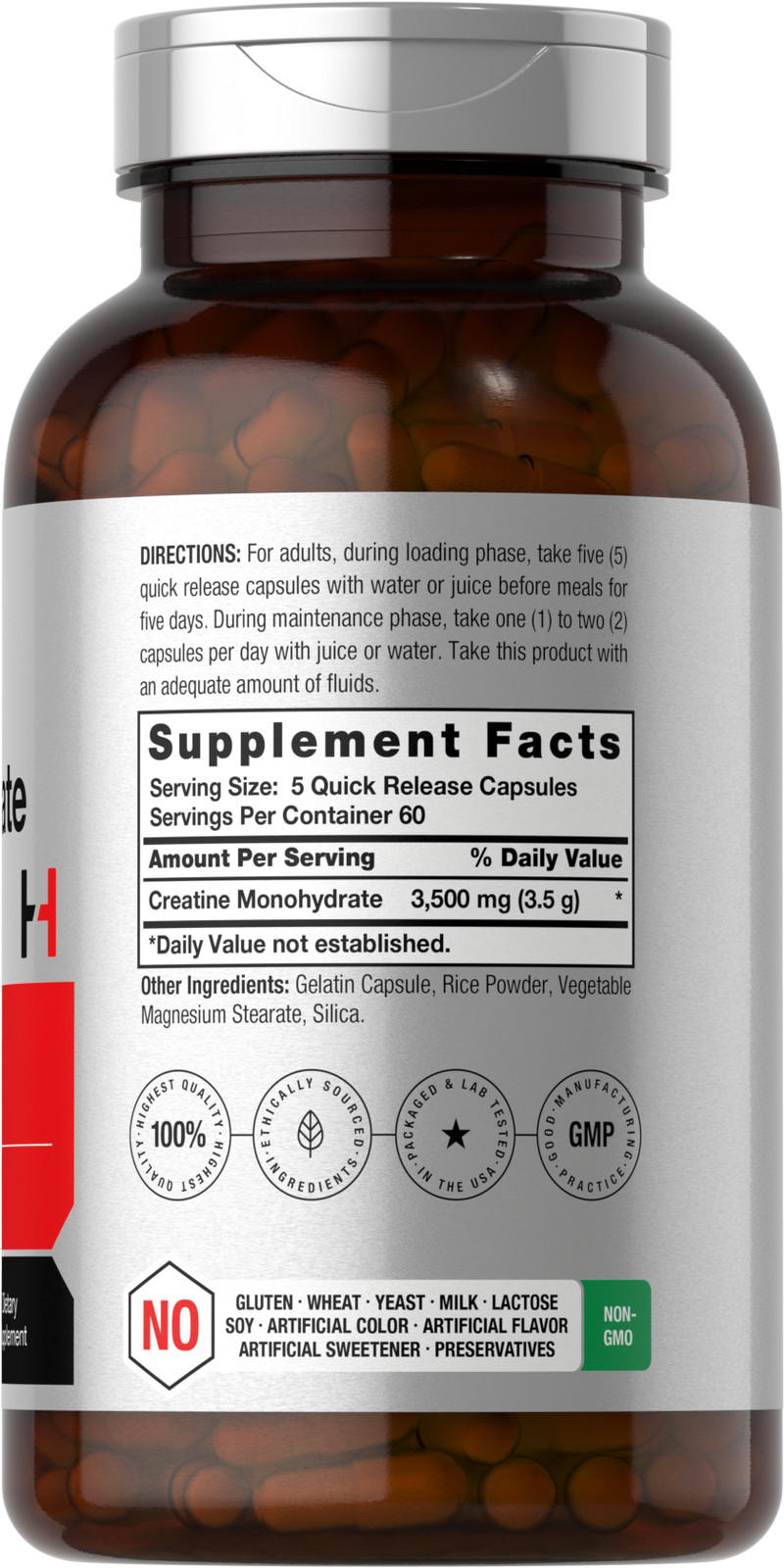 Creatine Monohydrate Capsules | 3500mg | 300 Count | Non-GMO | by Horbaach