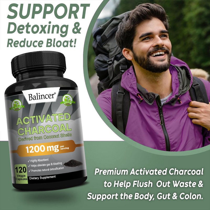 Activated Charcoal 1200mg 120 Capsules Helps Alleviate Gas Bloating High Quality