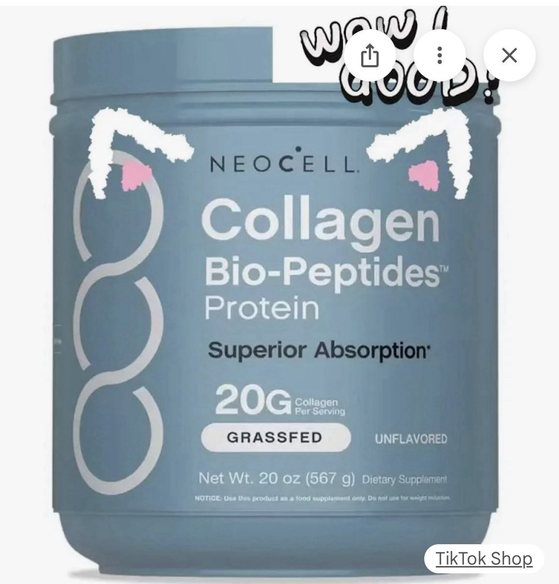 NeoCell Collagen Bio-Peptides Grass Fed Unflavored Powder 20 oz (567 g)