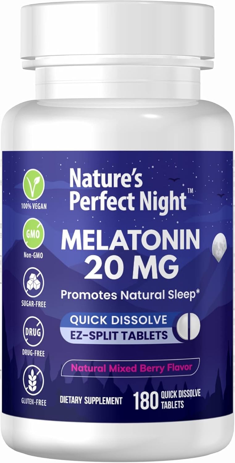 Melatonin 20mg | 180 Quick Dissolve Tablets | Natural Mixed Berry Flavor |High P