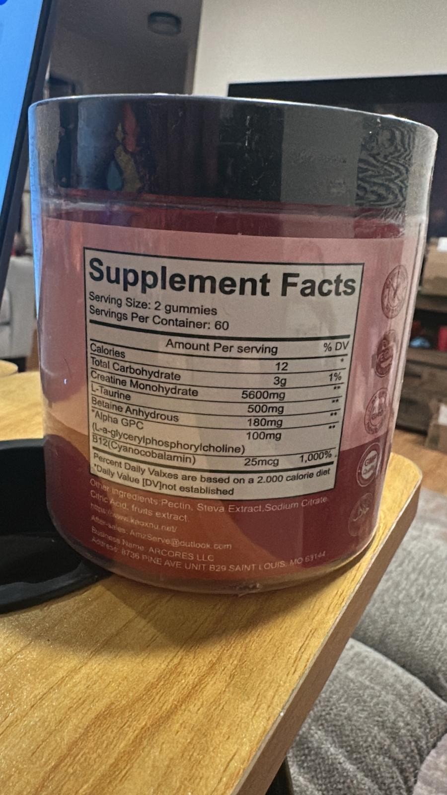 Creatine Monohydrate Gummies for Men& Women 120 CT, Sugar Free, Vegan 08/31/2026