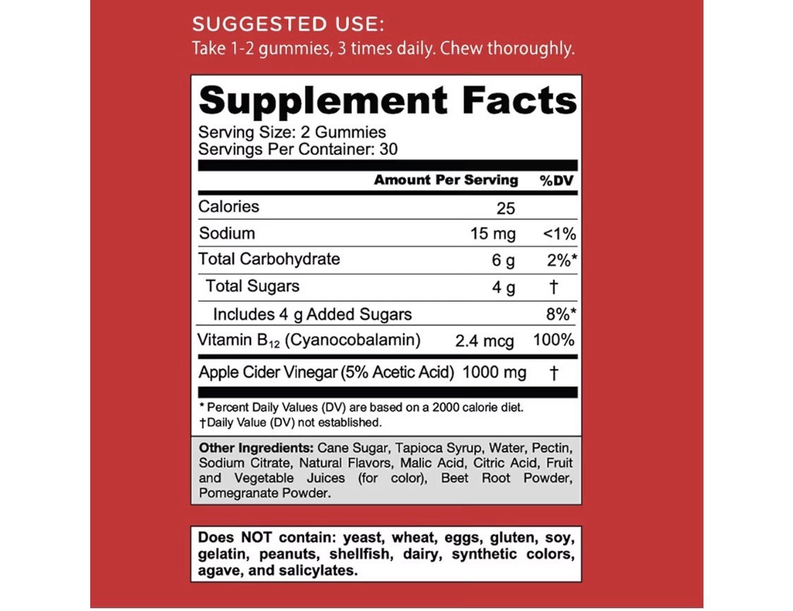 Goli Nutrition Apple Cider Vinegar Gummies w/ Vitamin B12 Vegan 60 Ct
