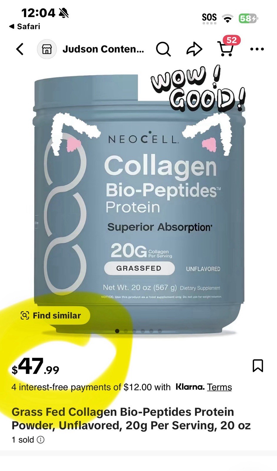 NeoCell Collagen Bio-Peptides Grass Fed Unflavored Powder 20 oz (567 g)