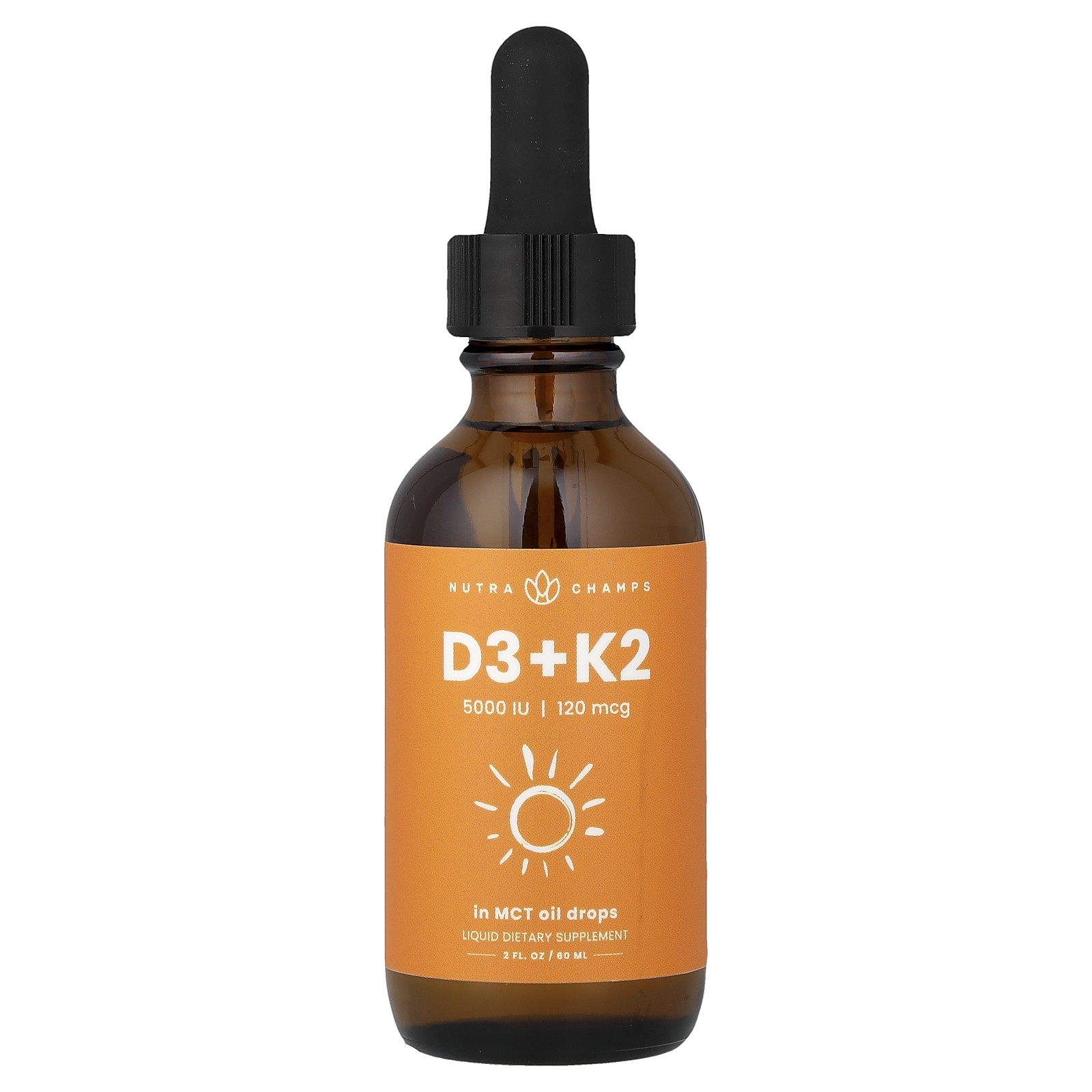 D3 + K2 Liquid Drops, Unflavored, 2 fl oz (60 ml)