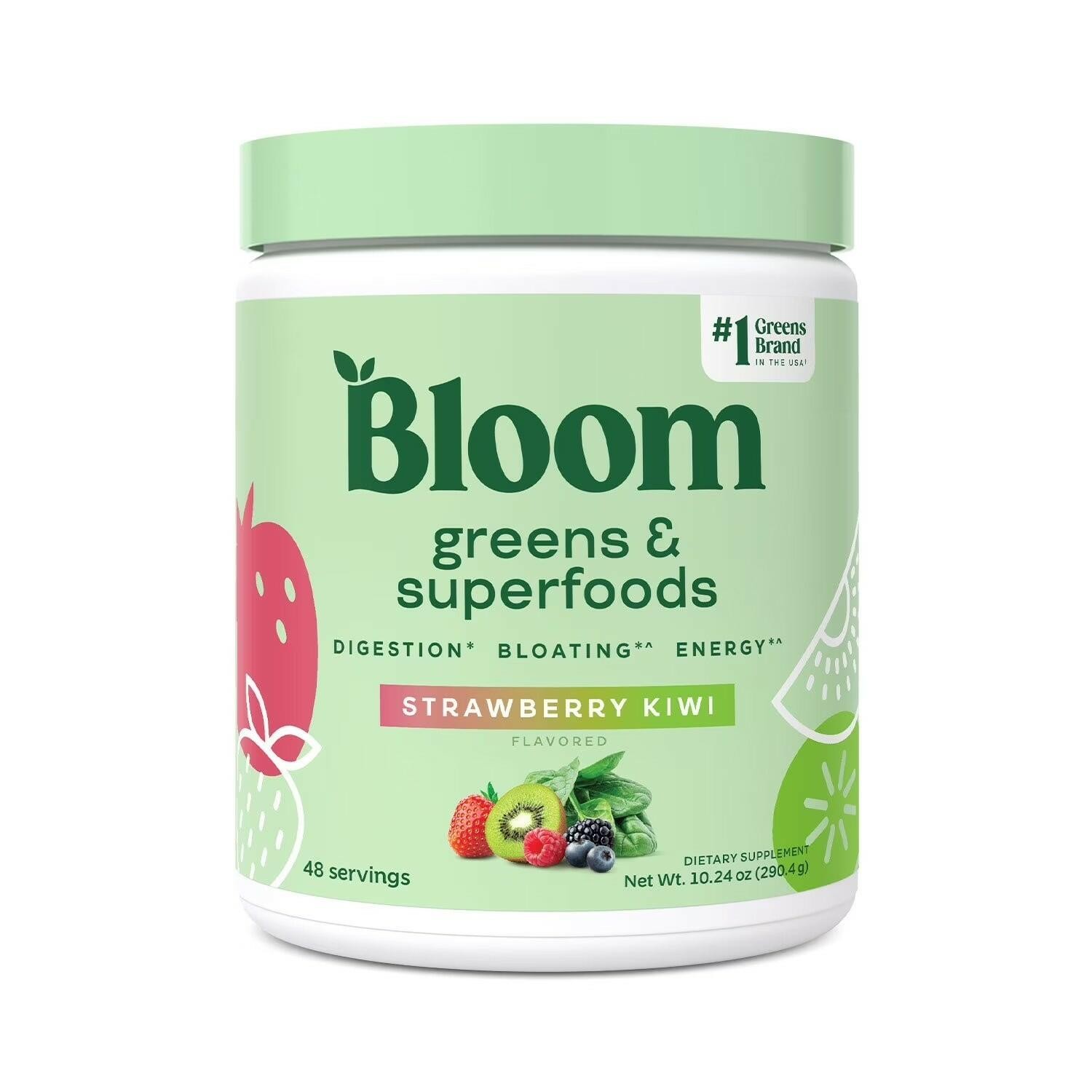 Bloom Greens & Superfoods Powder Strawberry Kiwi 48 Servings, EXP 09/26