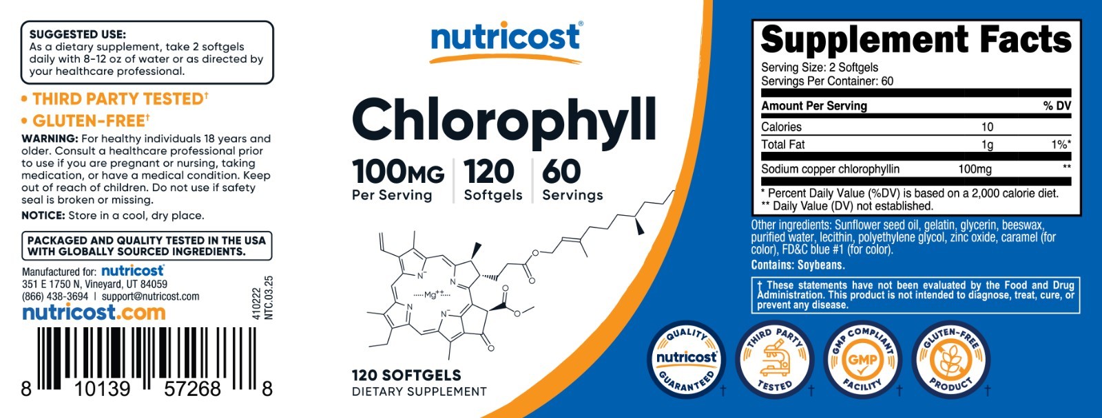 Nutricost Chlorophyll (100mg) 120 Softgels – Gluten-Free, 60 Servings