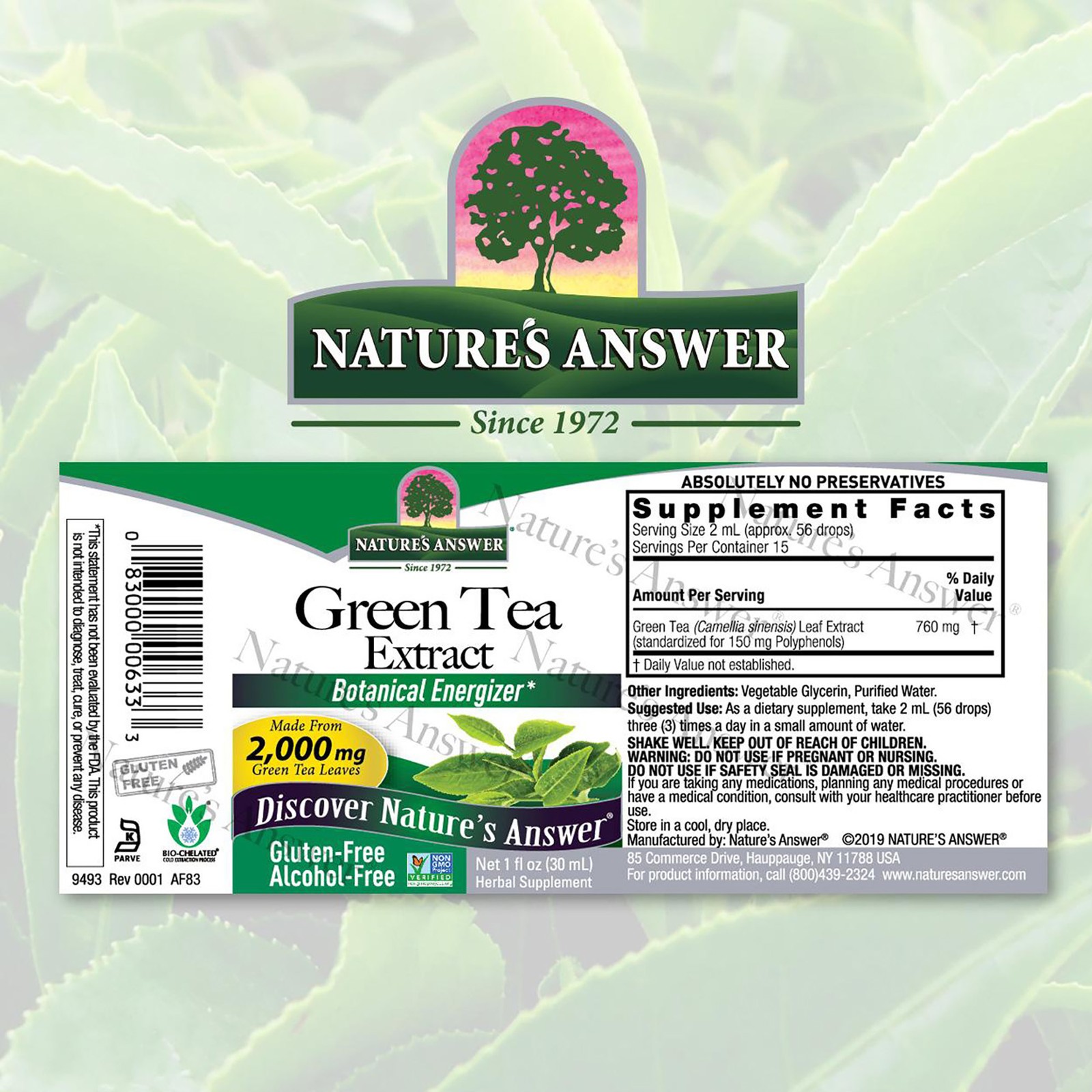 2 Pack Green Tea Extract AF – 2000mg by Natures Answer for Unisex – 1 oz