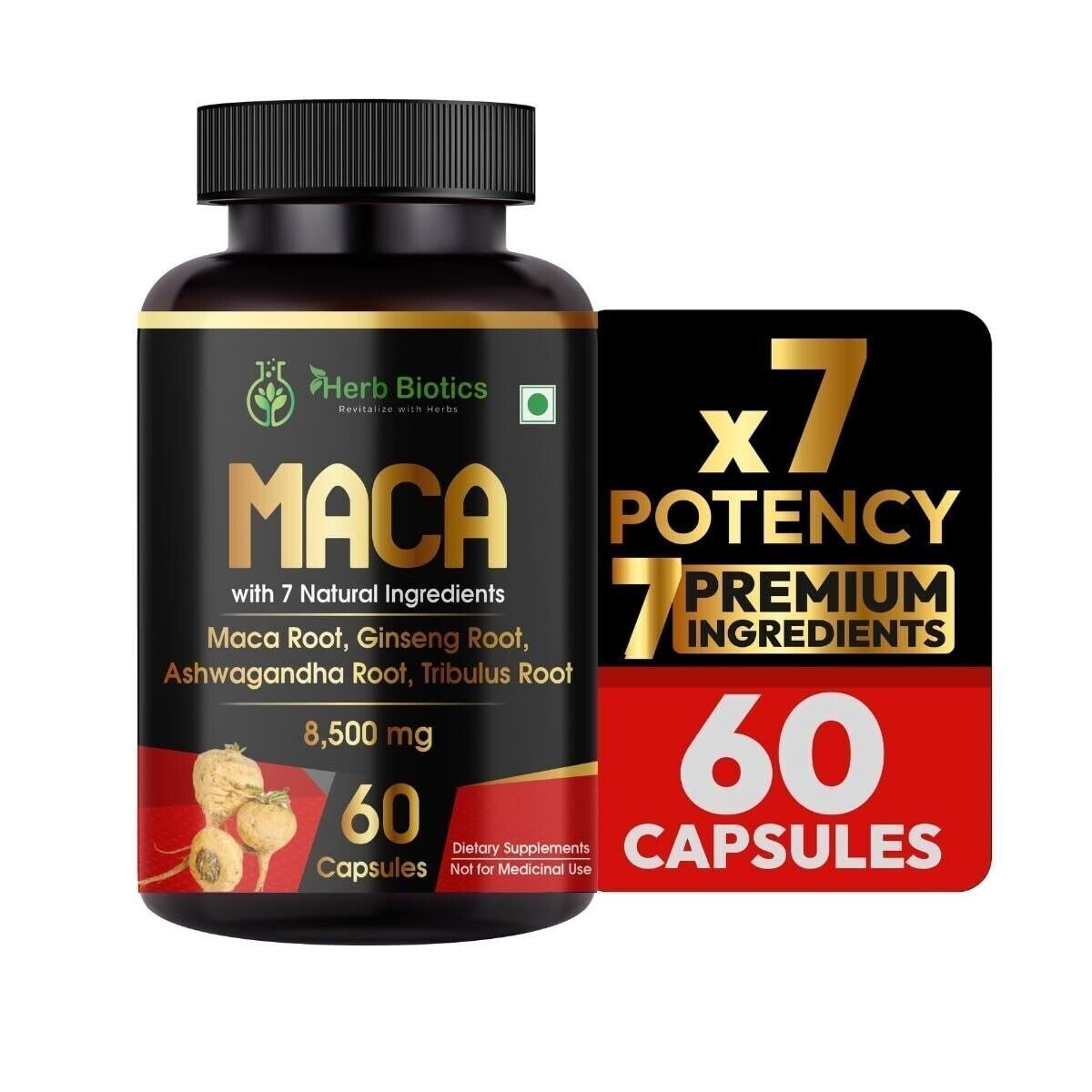 Maca Root Capsules 8500mg for Boost Energy Male Stamina & Performance 60Ct.