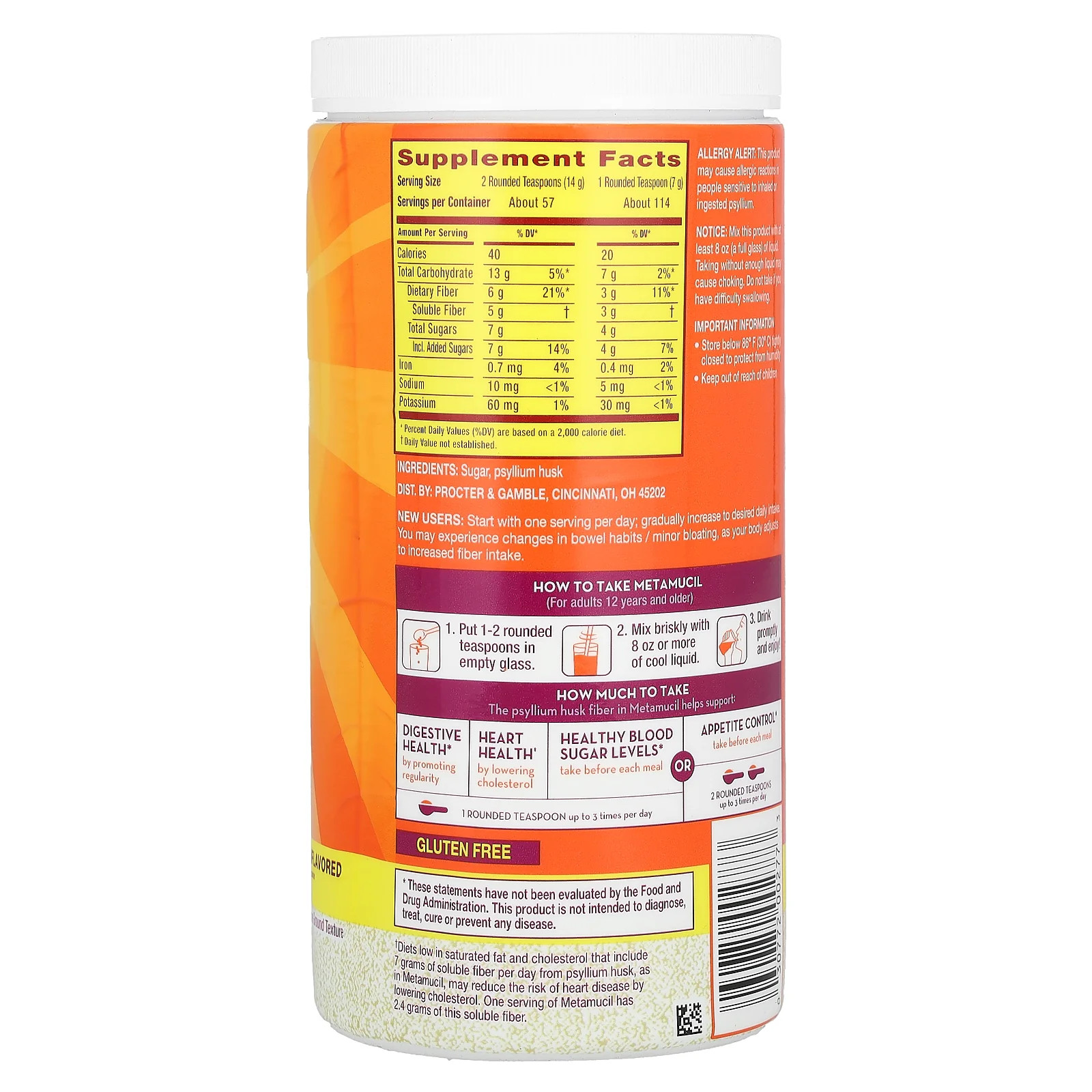 2 X Metamucil, 4-in-1 Fiber, Unflavored, 28.1 oz (798 g)