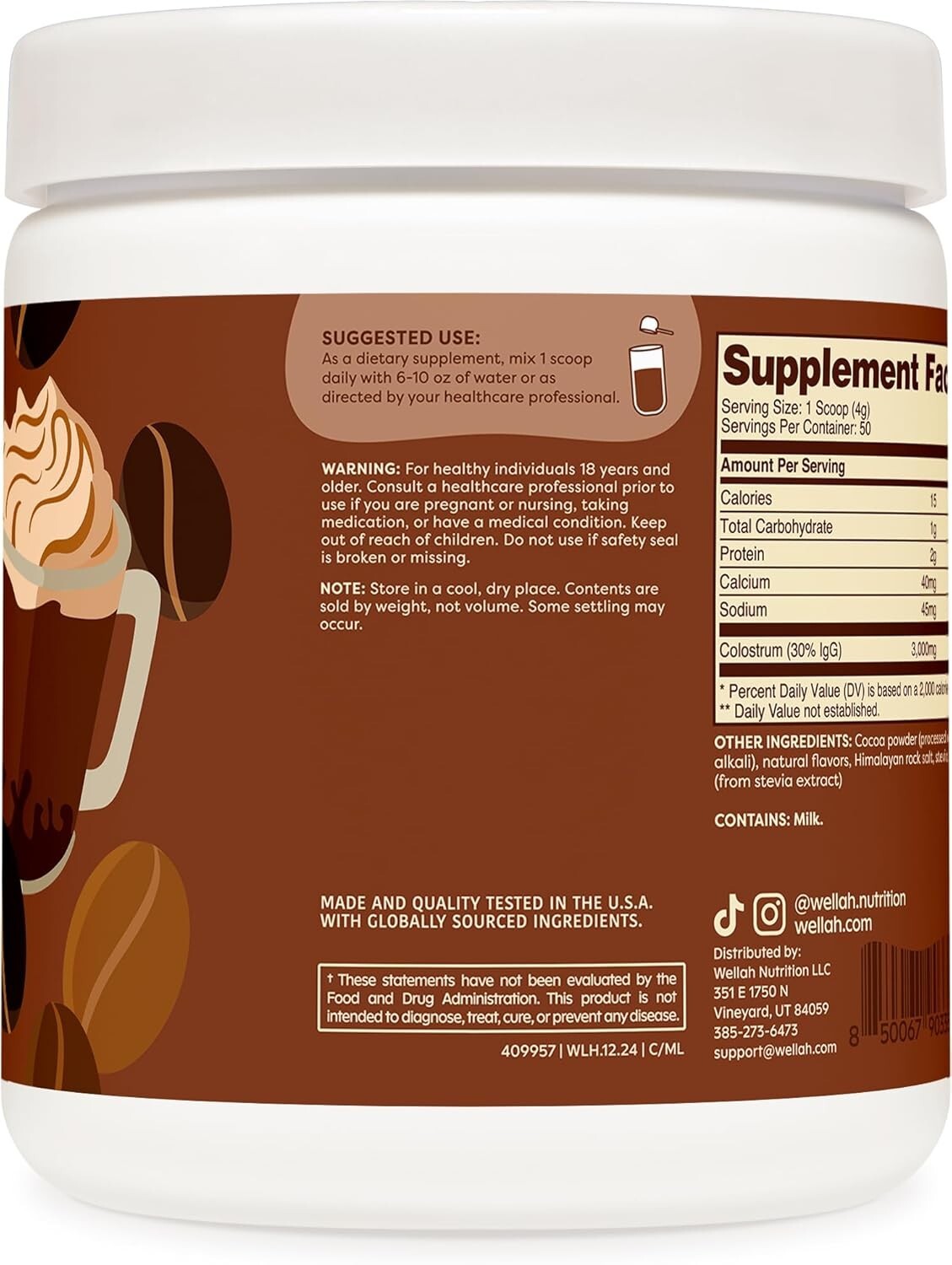 30% IgG Colostrum Mocha Latte Flavored Immune Skin and Nail Support Supplement