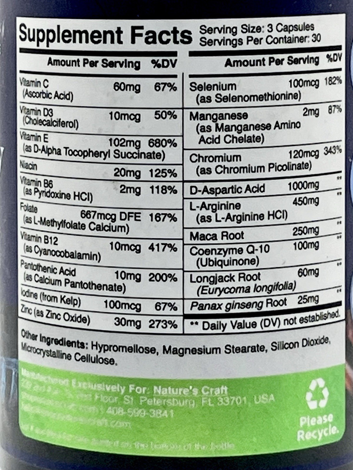 Male Fertility Supplement Pre Conception ~ CoQ10, Methyl Folate, Maca Root 90ct