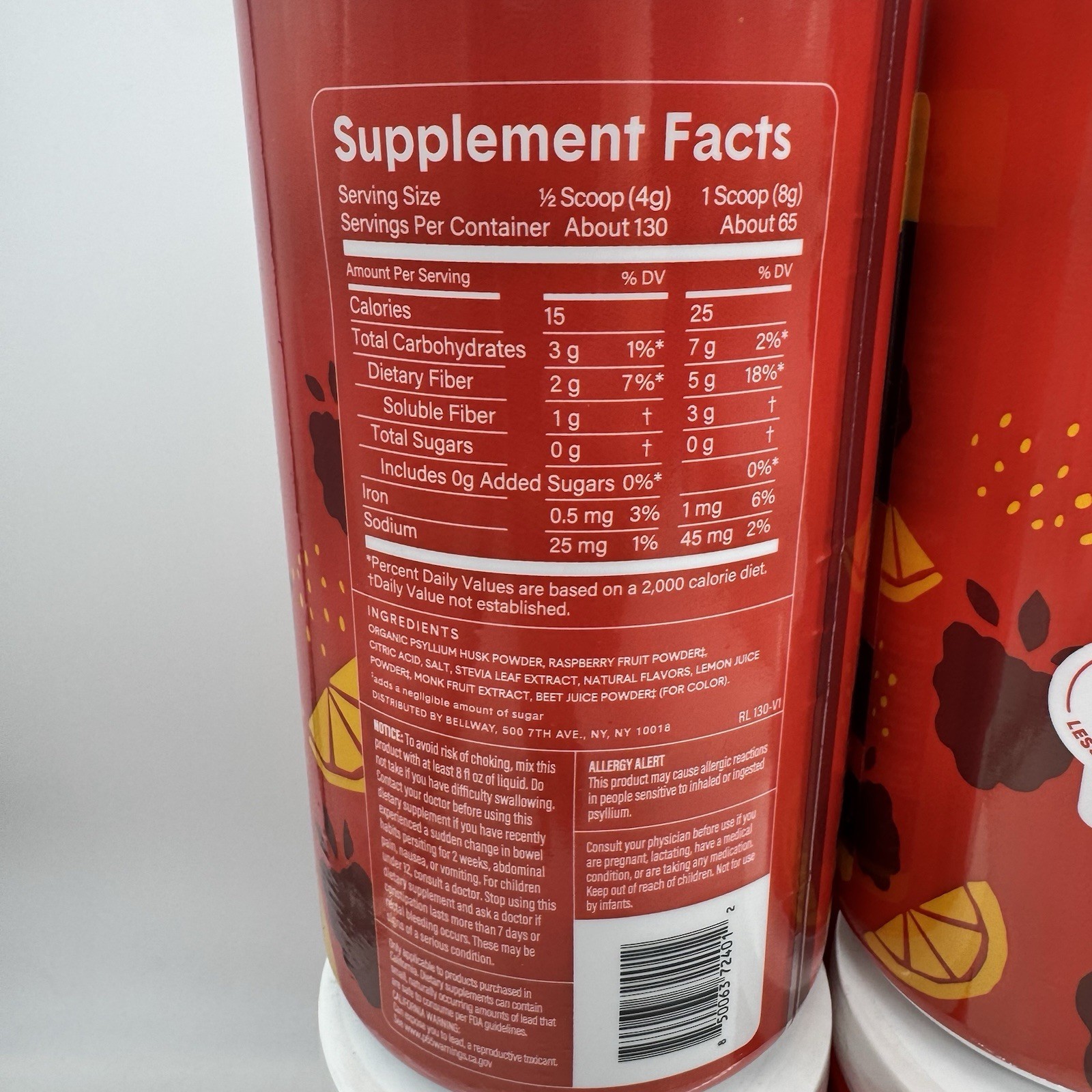 8 X Bellway Super Fiber + Fruit Psyllium Husk Raspberry Lemon 18 oz Each Fast