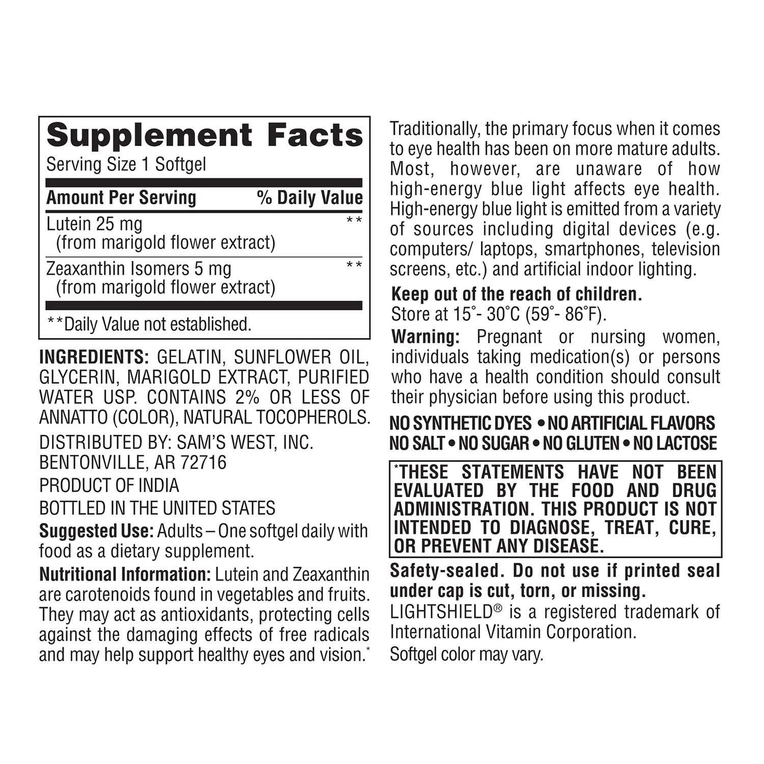Member’s Mark Lutein 25mg Zeaxanthin 5mg (150 ct.)