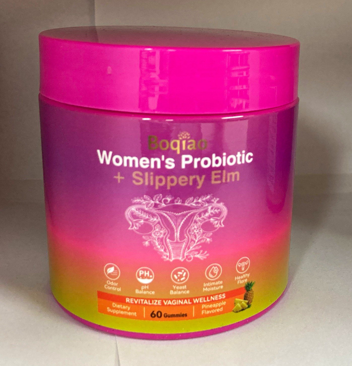Boqiao Women’s Probiotic + Slippery Elm Pineapple Flavor Gummies 60 Count