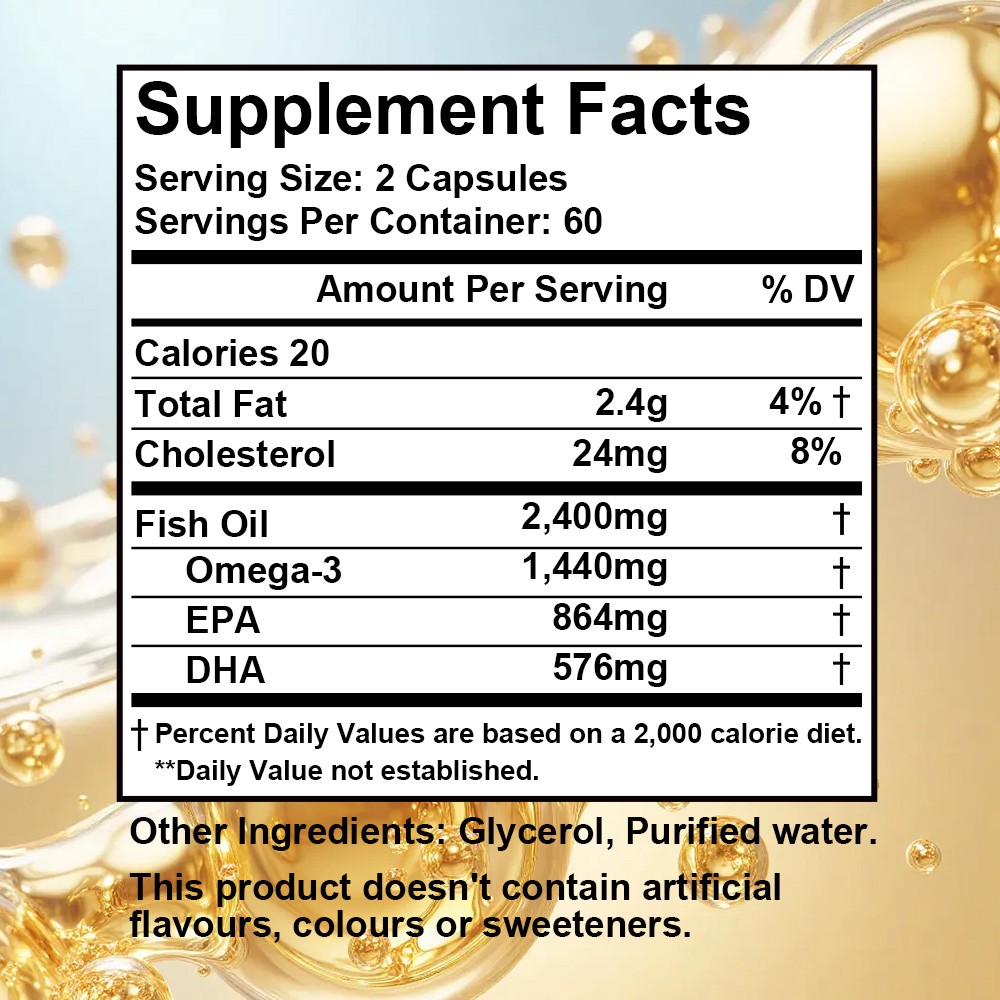 3x Strength Omega 3 Fish Oil 2400mg,Non-Gmo Vegan For Heart 30/60/120 Capsules