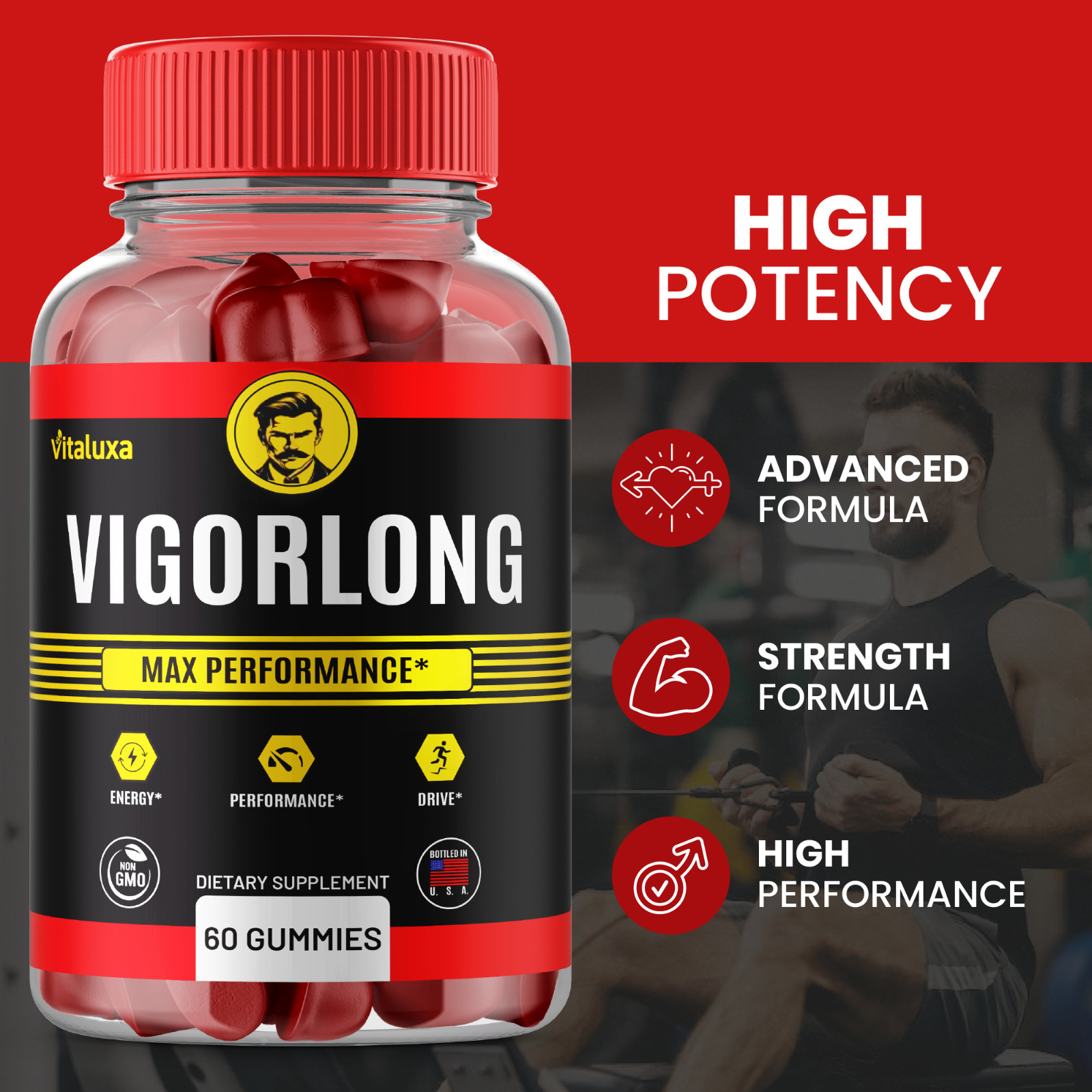 (5 Pack) VigorLong Male Gummies, Vigor Long Advanced Men Performance (300 ct)