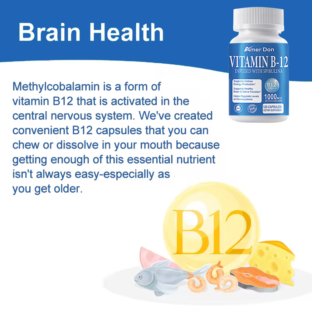 Vitamin B-12 B1,B2,B3,B5,B6,B7,B9-Triple Action 1,000Mcg 120 Capsules Support