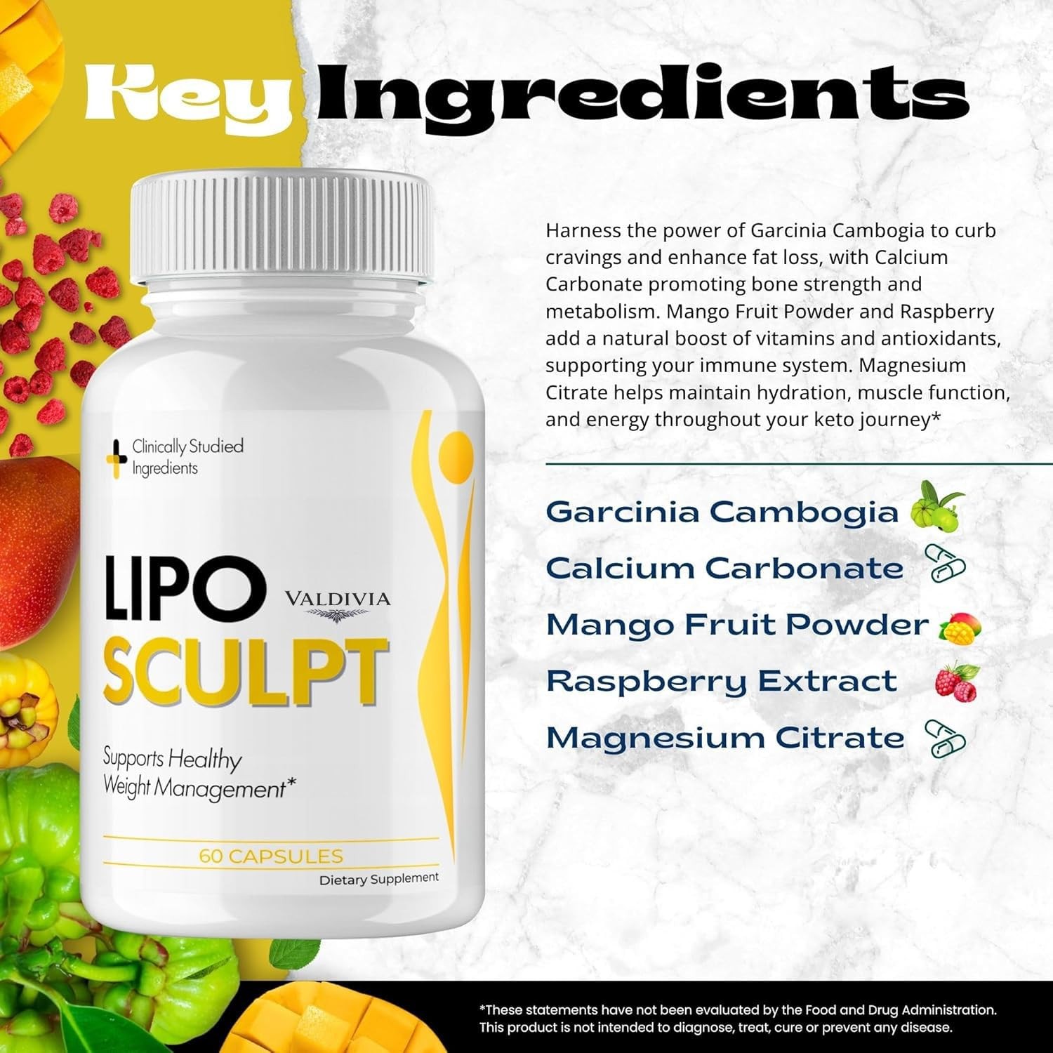 LipoSculpt Weight Loss Fat Burner Supplement Capsules Metabolism 1 Pack 60Ct