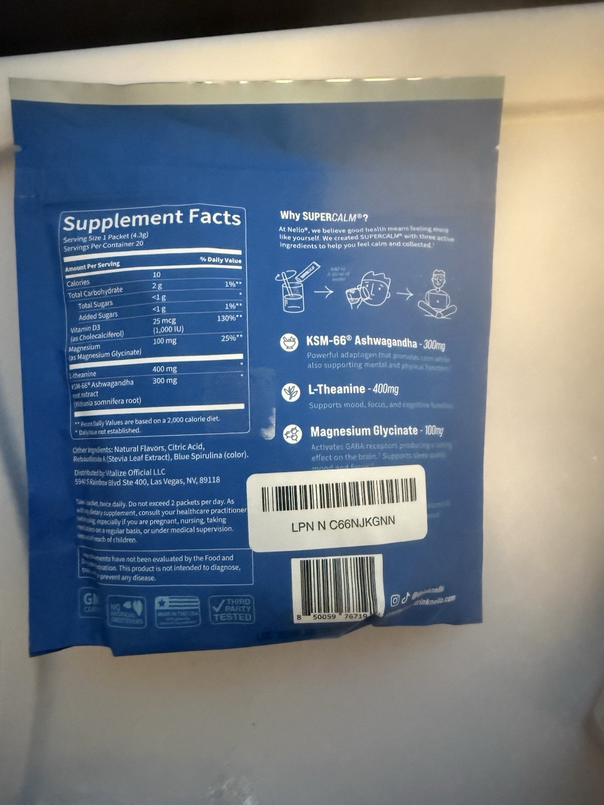 nello Super Calm Calming Drink Mix Blue Coconut Gluten-Free 20 Packets