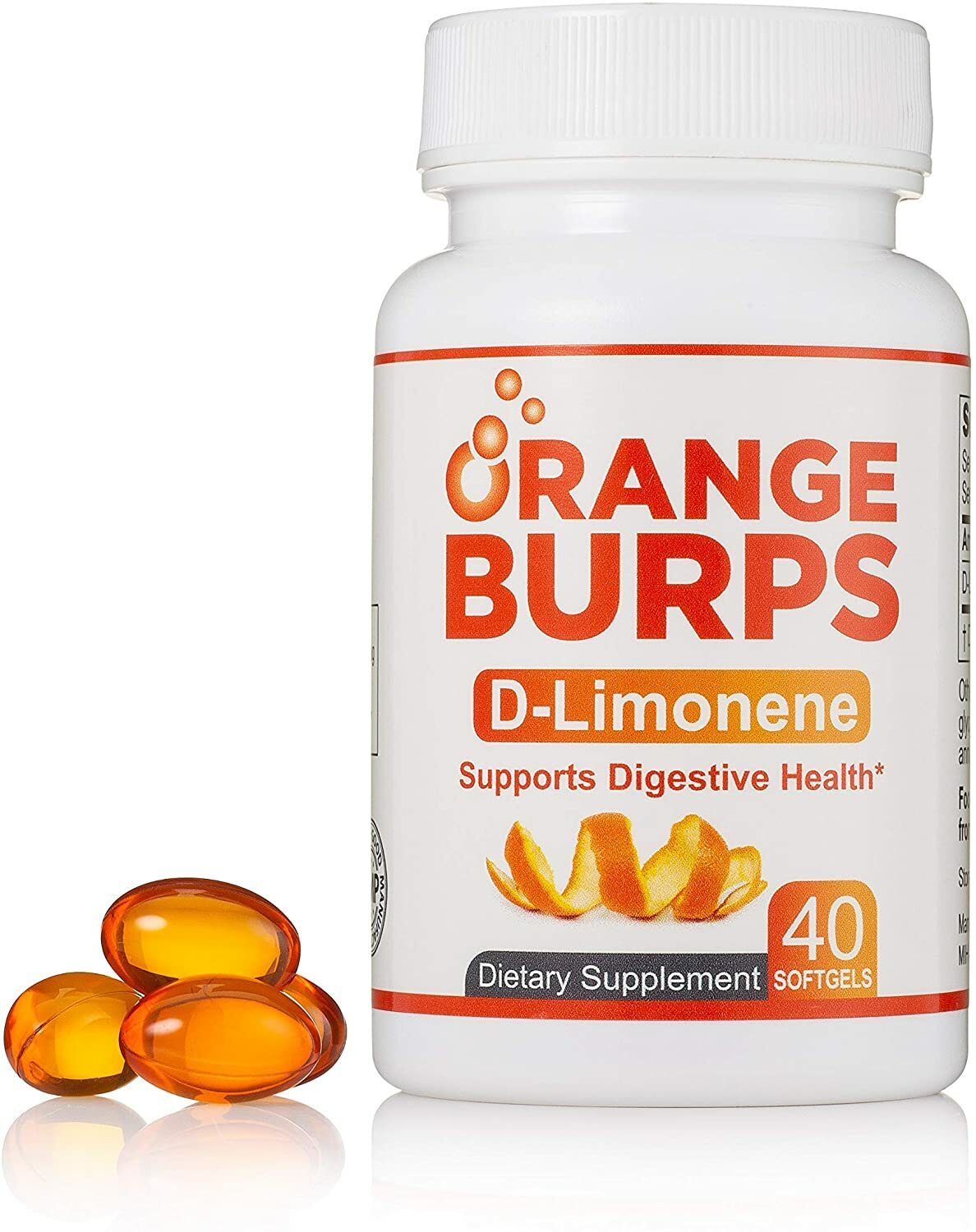 Orange Burps D-Limonene Supplement – Orange Peel Extract – 1 Pack, 40 Softgels