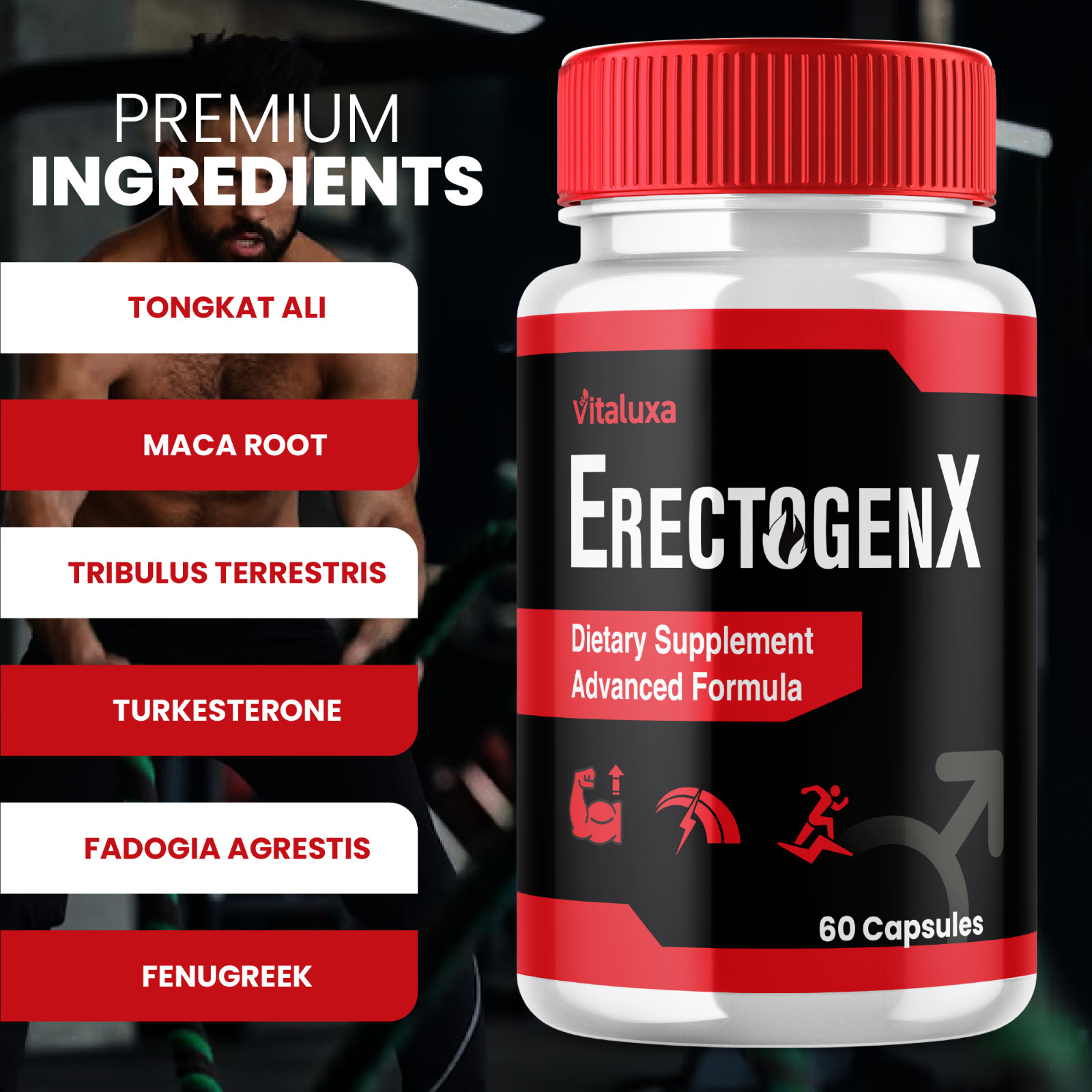 (2 Pack) ErectogenX for Men, Erectogen X Male Performance Support (120 Capsules)