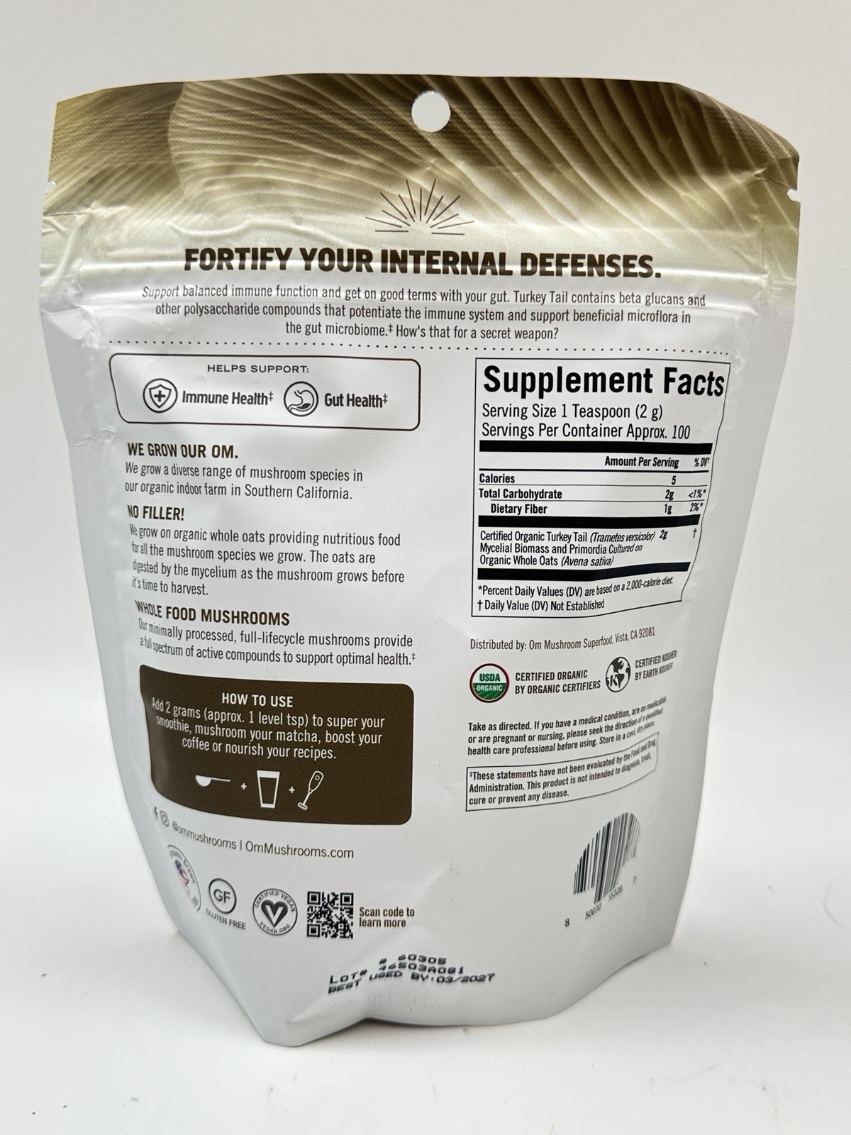 Turkey Tail Mushroom Powder Dietary Supplement For Immune Health 7.05oz EXP 3/27