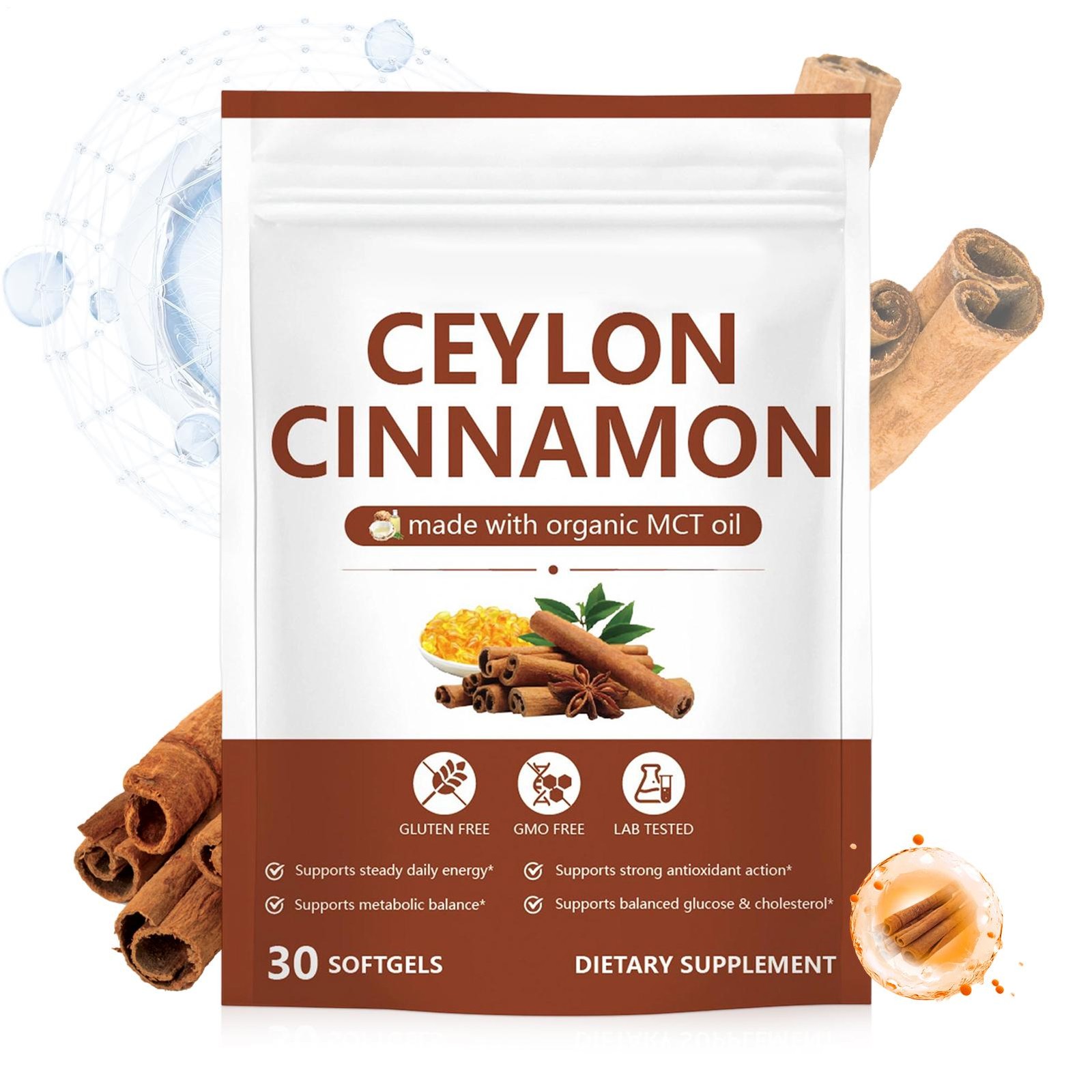 Ceylon Cinnamon Softgels with MCT Oil – 30 Softgels – True Ceylon Cinnamon Supp