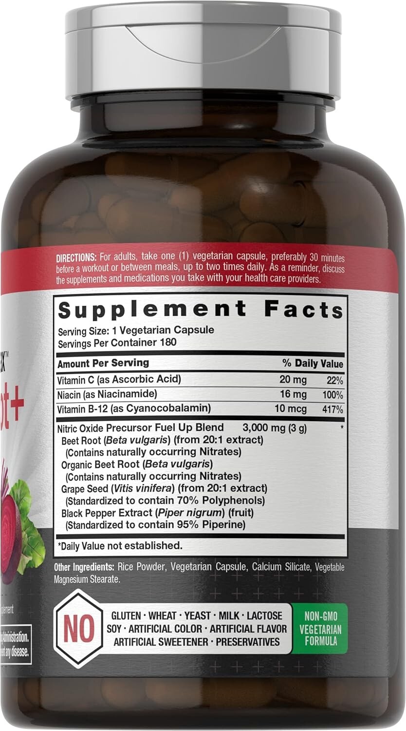 Nitric Oxide Beet Root Capsules | Including Nitrates | 180 Count | by Horbaach