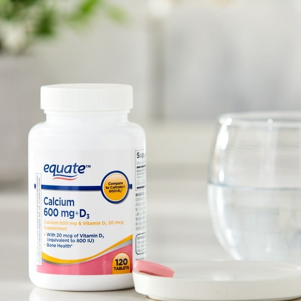 Equate Calcium + D3 Tablets Dietary Supplement, 600 mg, 120 Count