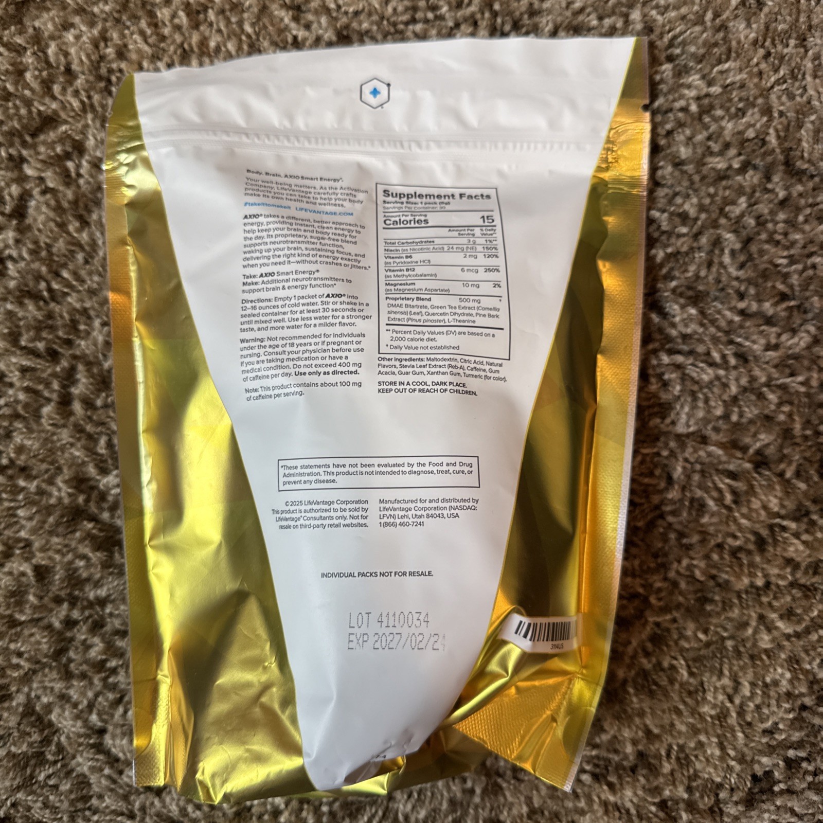 Axio Lemonade Flavor Dietary Supplement 30 PACK Brand New Sealed EXP 2027